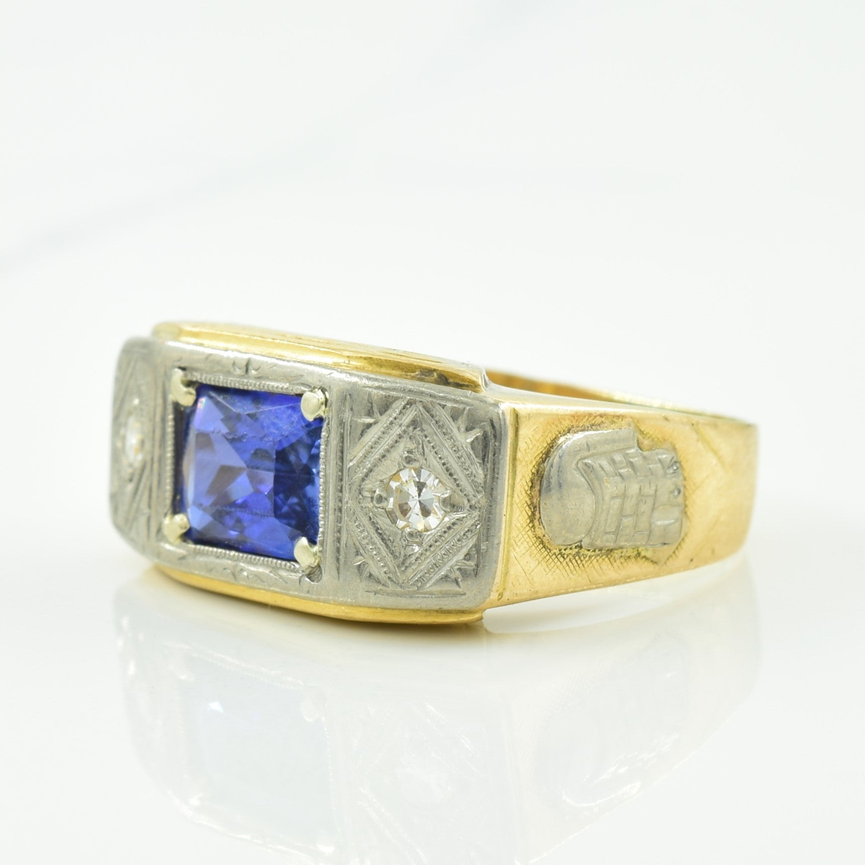 Synthetic Blue Sapphire & Diamond Ring | 2.00ct, 0.09ctw | SZ 8 |