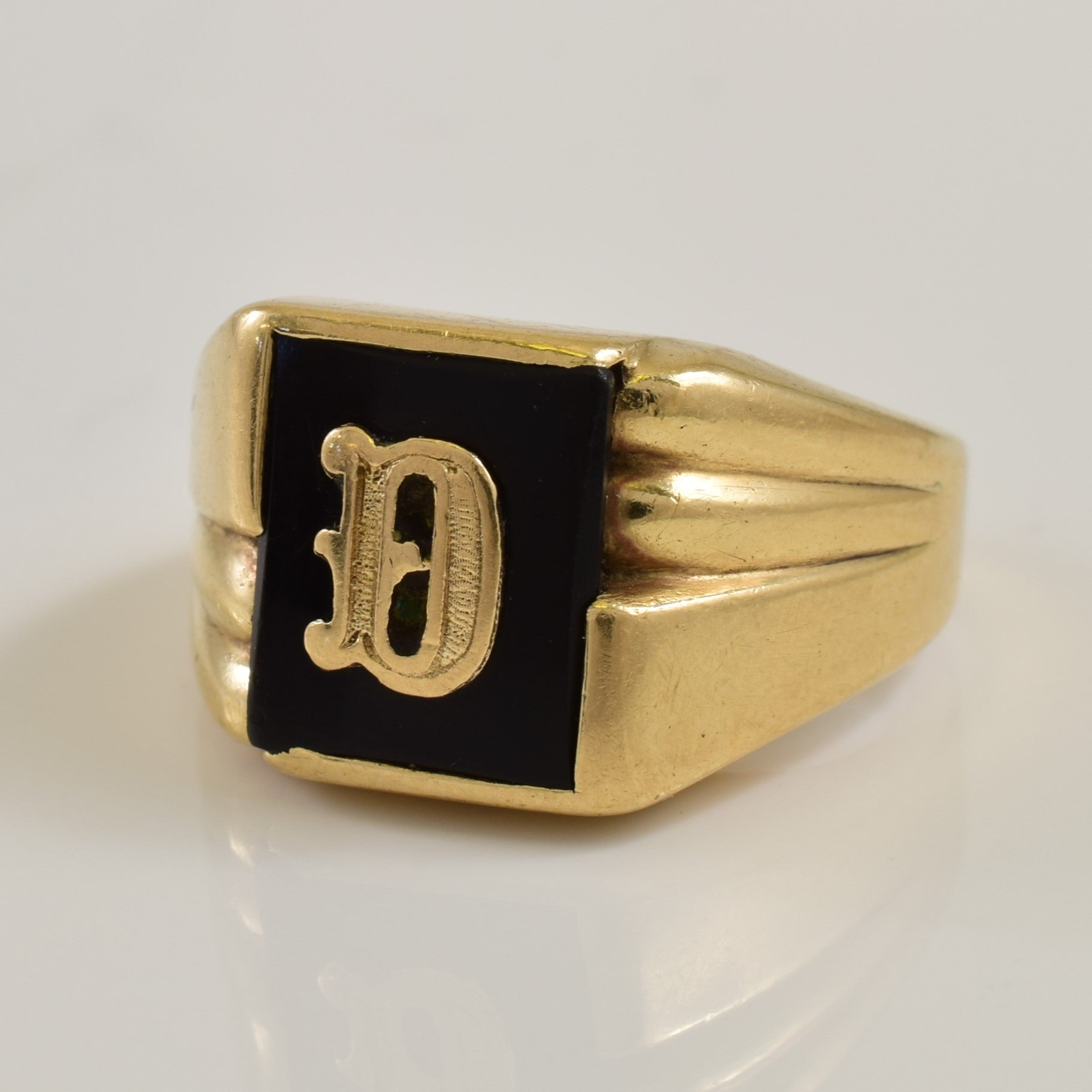 D' Initial Black Onyx Ring | 4.00ct | SZ 9.5 |