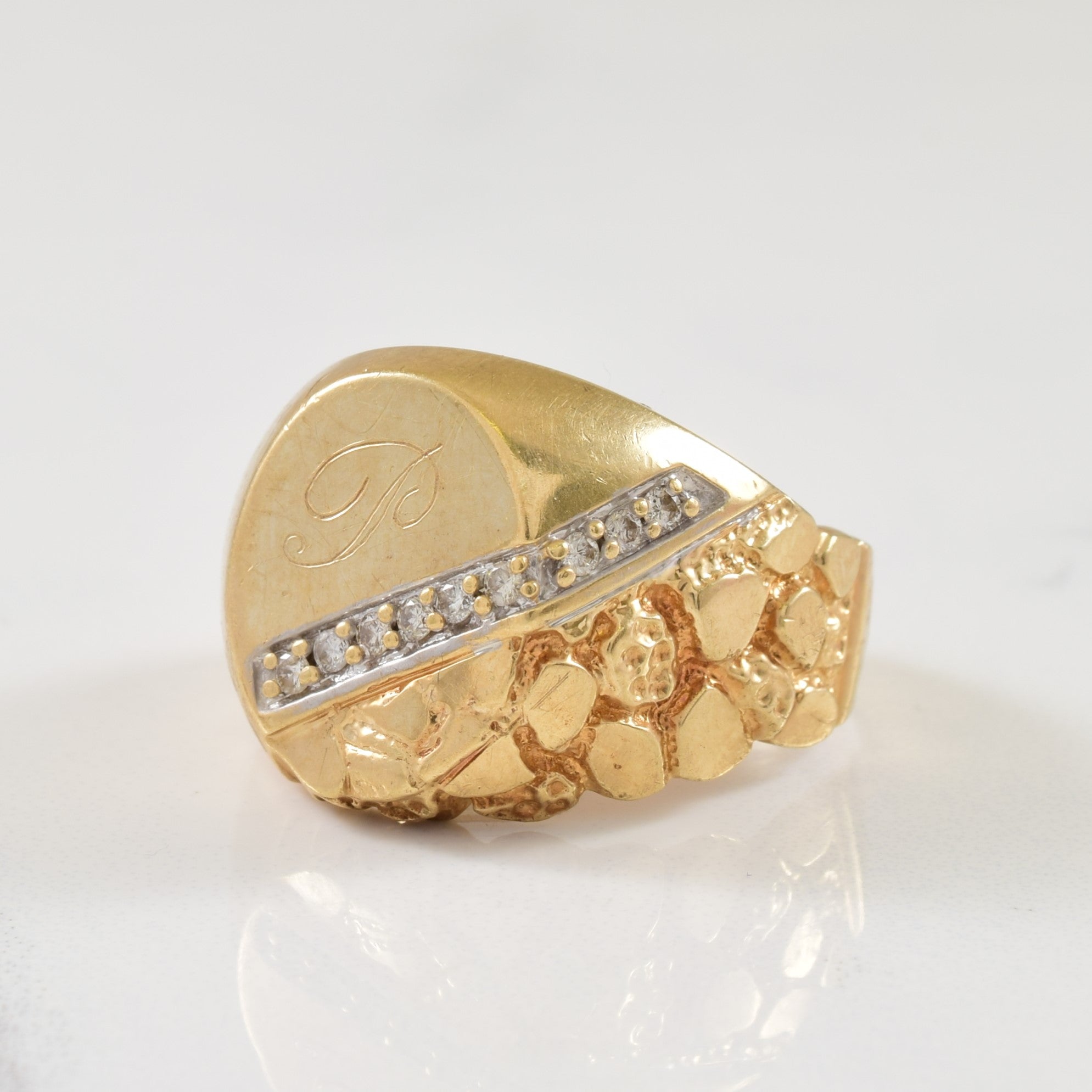 Initial 'P' Diamond Signet Ring | 0.10ctw | SZ 9.5 |