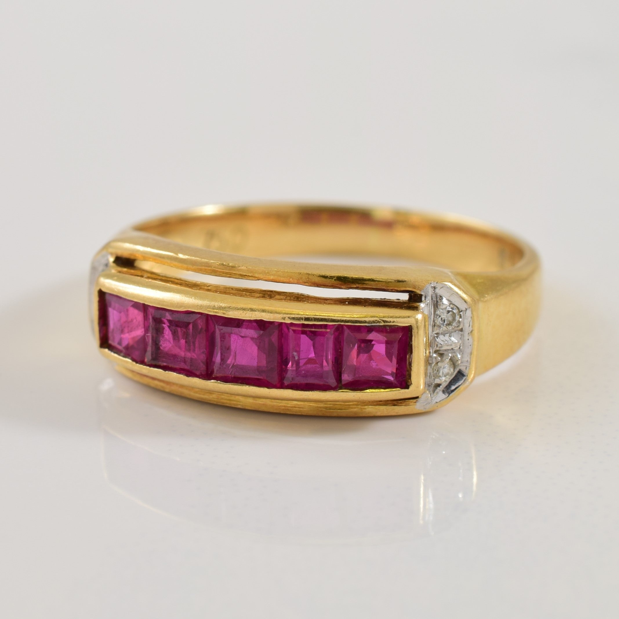Channel Cut Ruby with Diamond Accents Ring | 0.75ctw, 0.02ctw | SZ 4.75 |