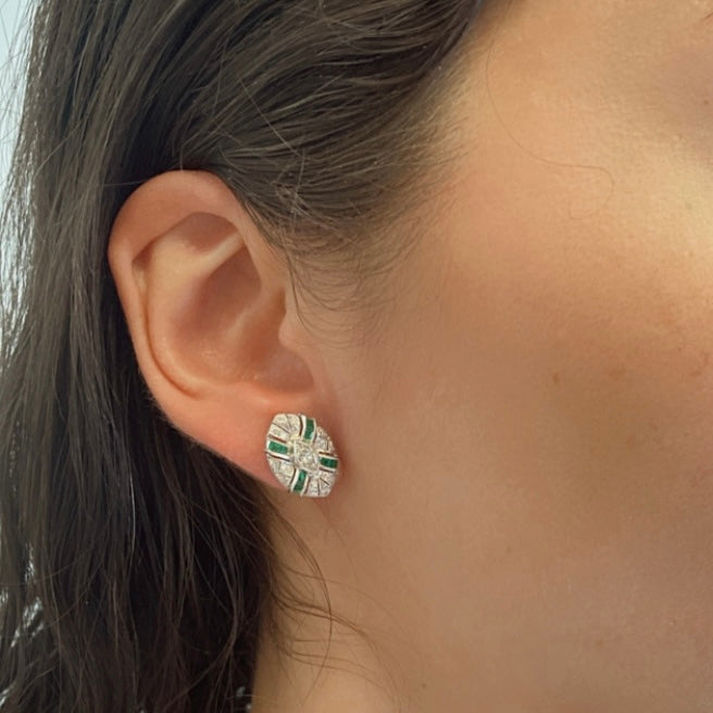Boucles d'oreilles vintage en diamants marquise et émeraudes | 0,75 ctw, 0,36 ctw |
