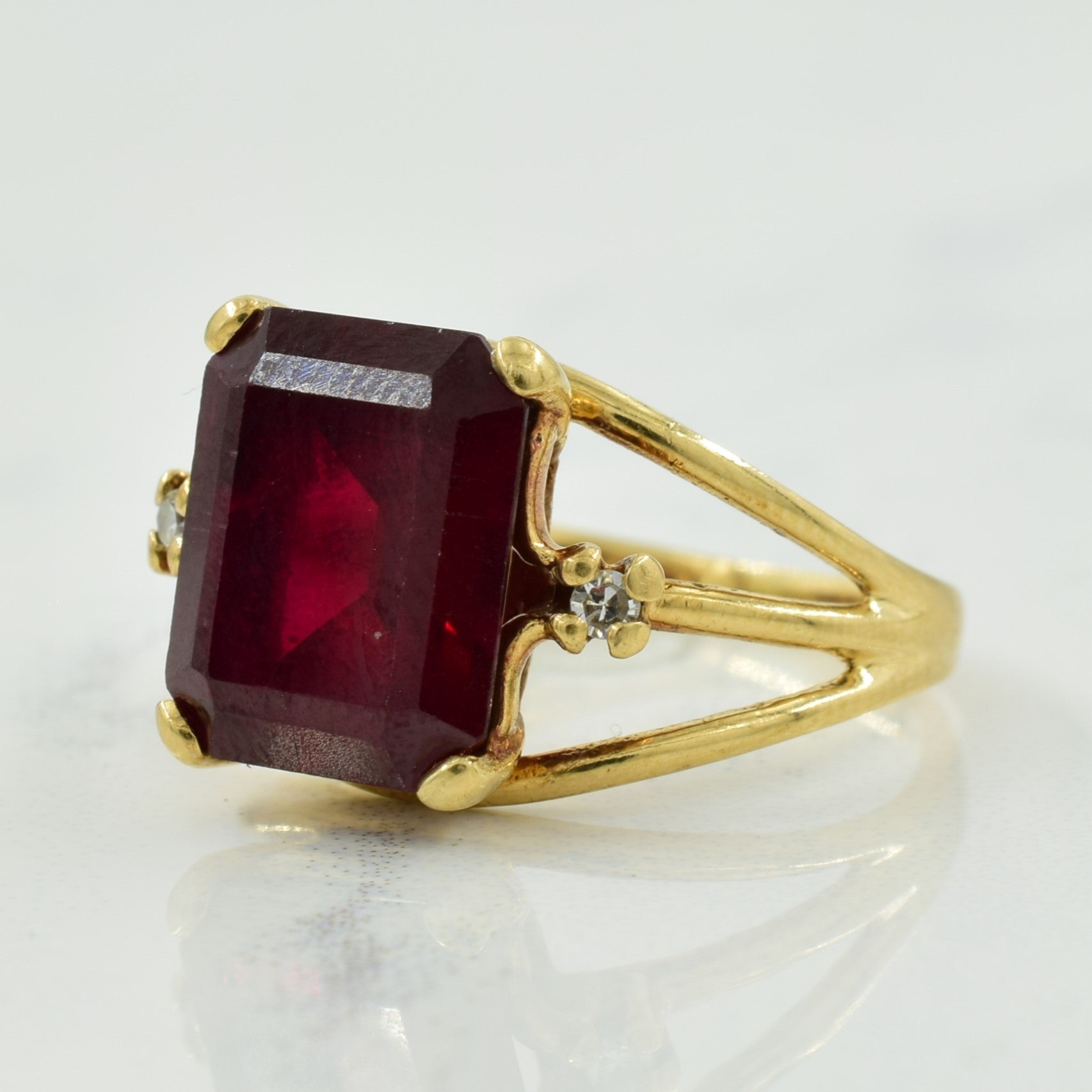 Synthetic Ruby & Diamond Ring | 4.00ct, 0.02ctw | SZ 3.75 |