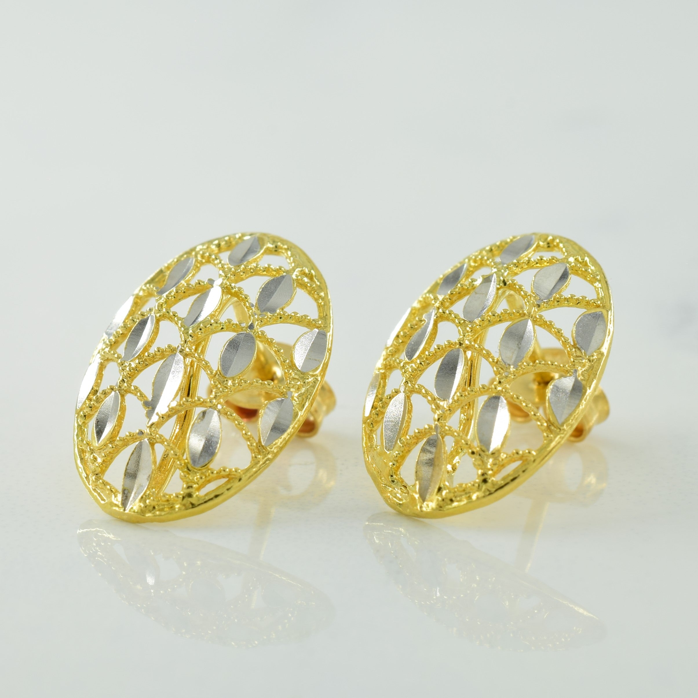 18k Two Tone Gold Stud Earrings |