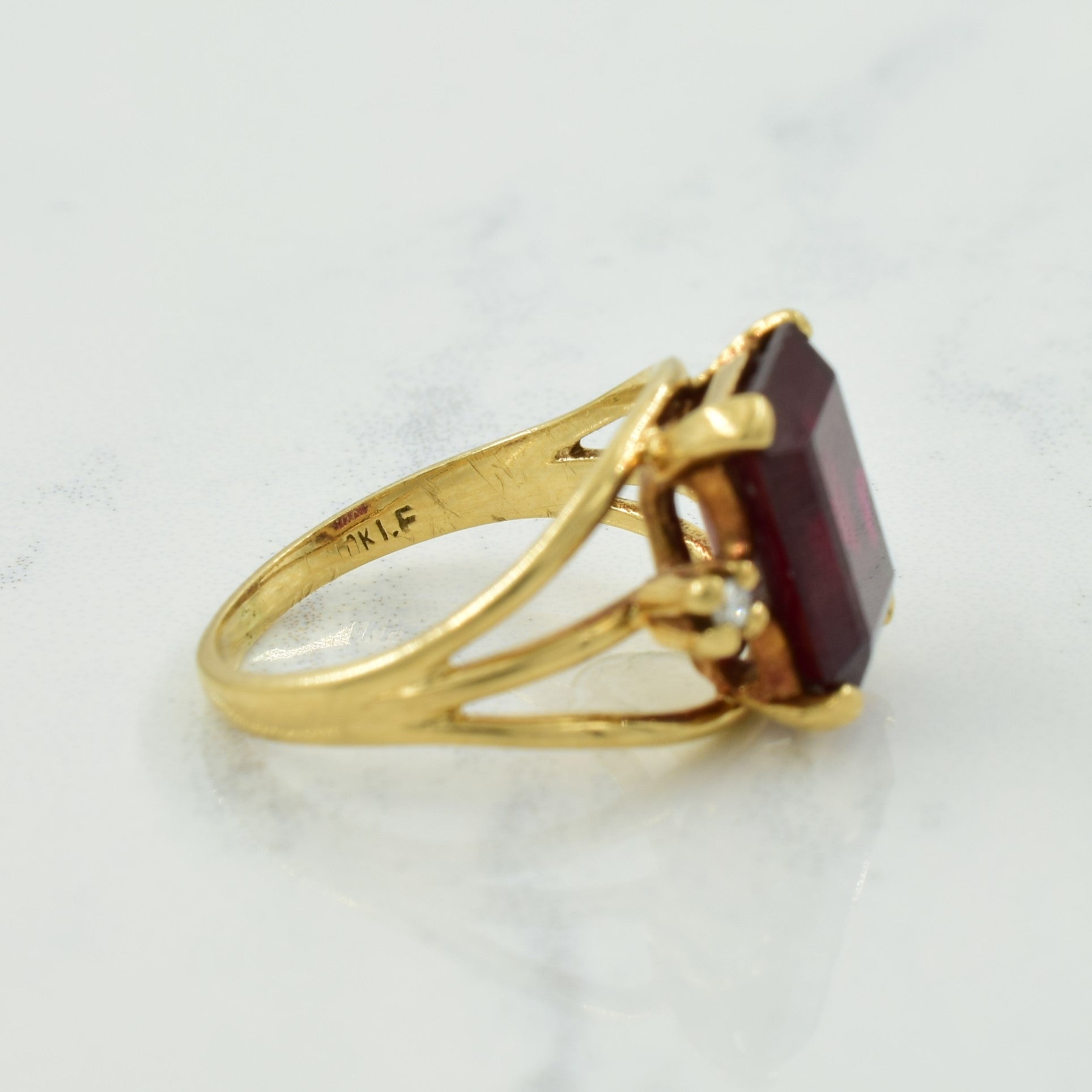 Synthetic Ruby & Diamond Ring | 4.00ct, 0.02ctw | SZ 3.75 |