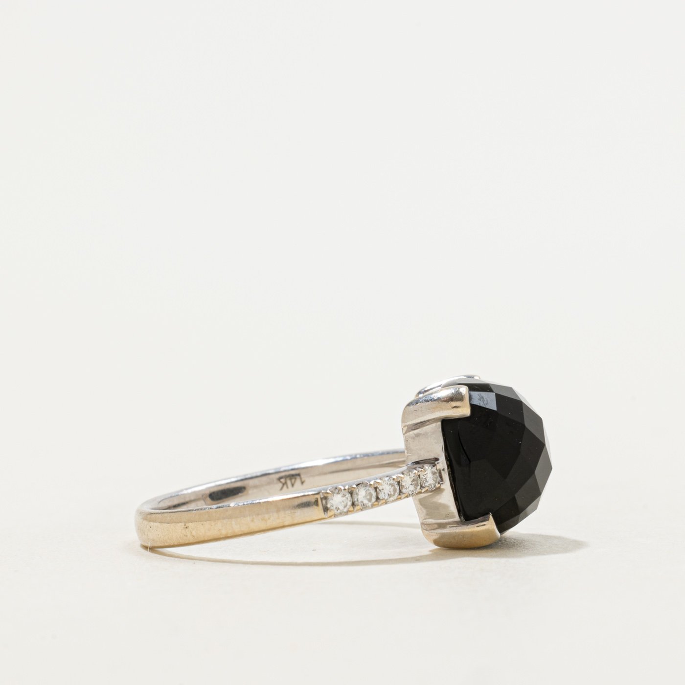14K Ring with Diamond Accents with Checkerboard Cabochon Onyx