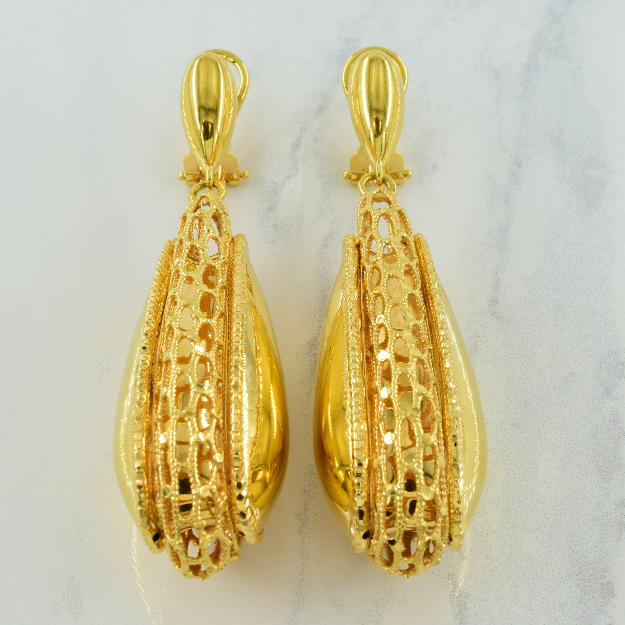18k Yellow Gold Statement Drop Stud Earrings