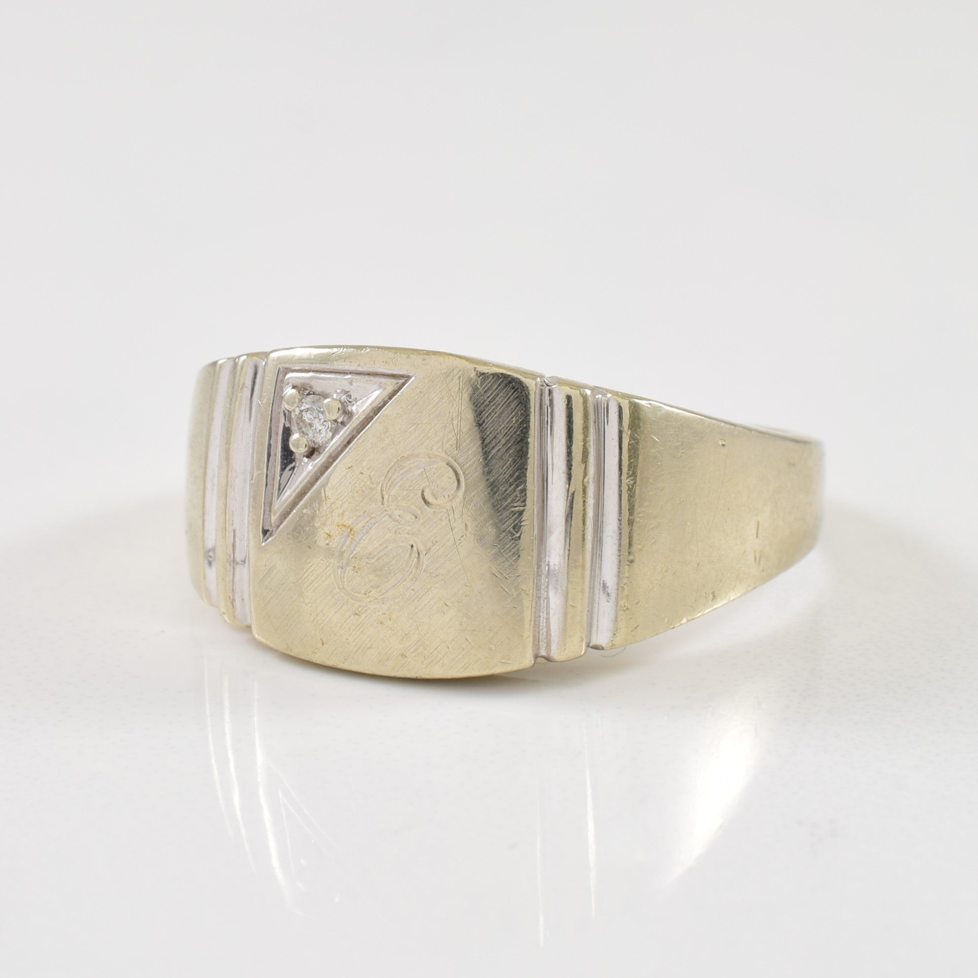 Single Stone Diamond 'E' Initial Signet Ring | 0.02ct | SZ 9.75 |