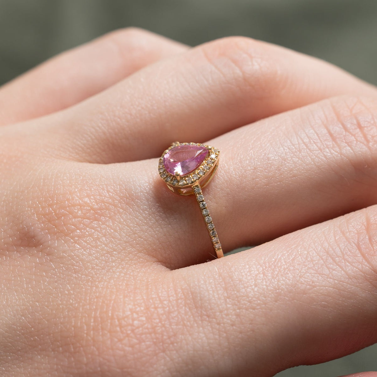 14k Pear Cut Pink Sapphire & Diamond Halo Ring | 0.71ct, 0.13ctw | SZ 7.25