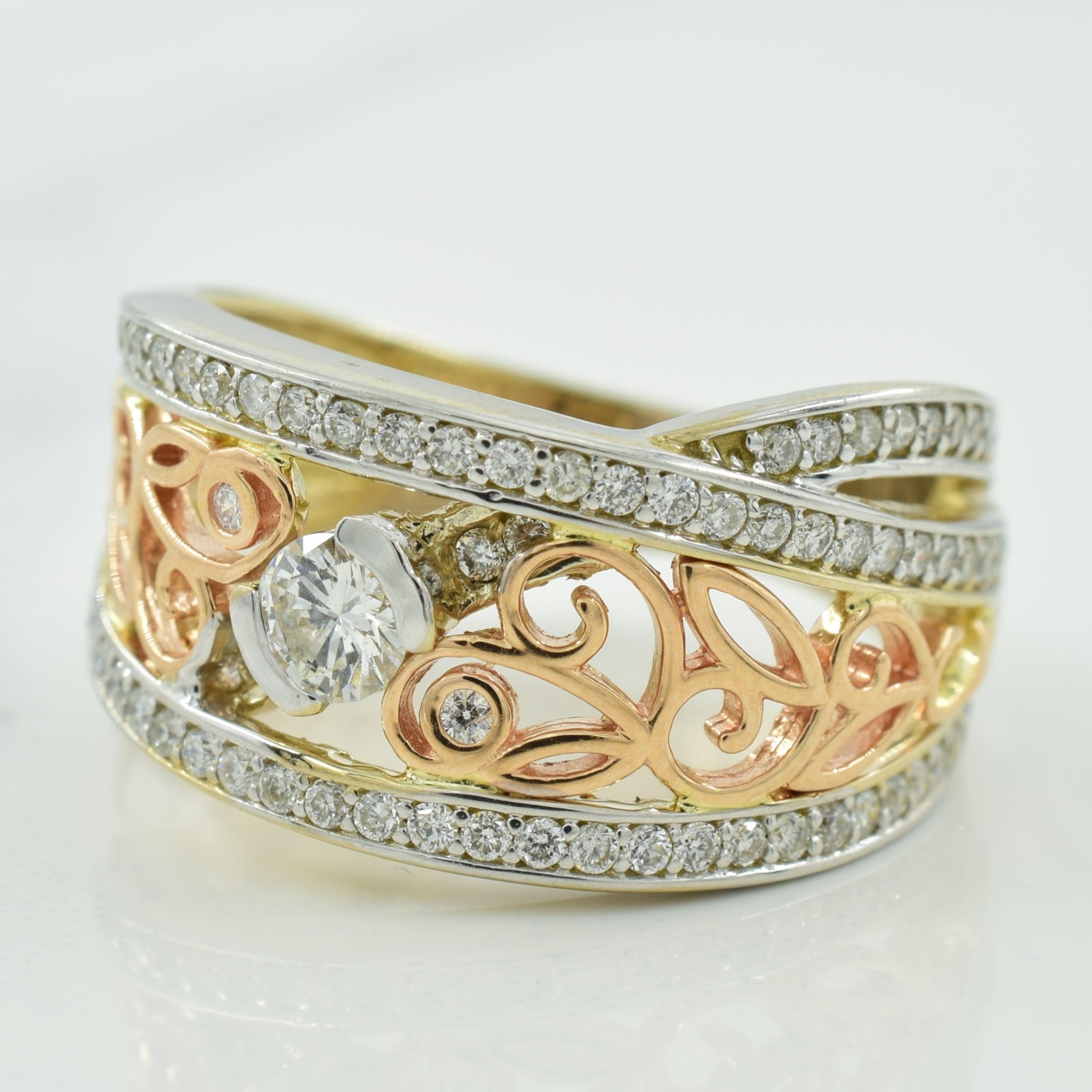 Two Tone Diamond Crossover Ring | 0.68ctw | SZ 6.25 |