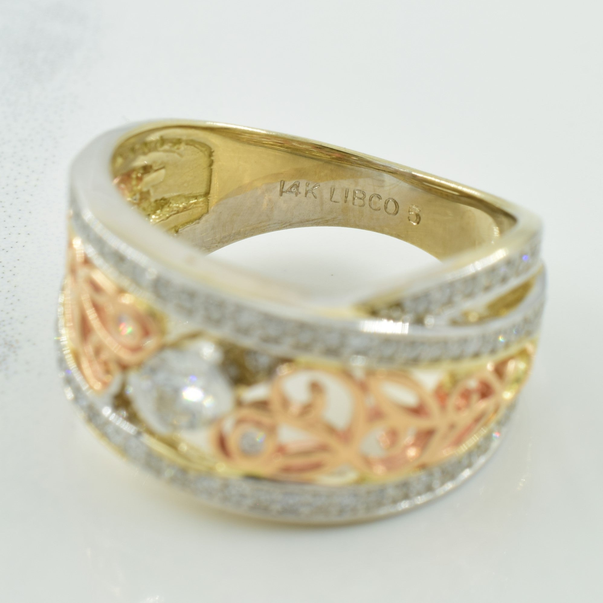 Two Tone Diamond Crossover Ring | 0.68ctw | SZ 6.25 |