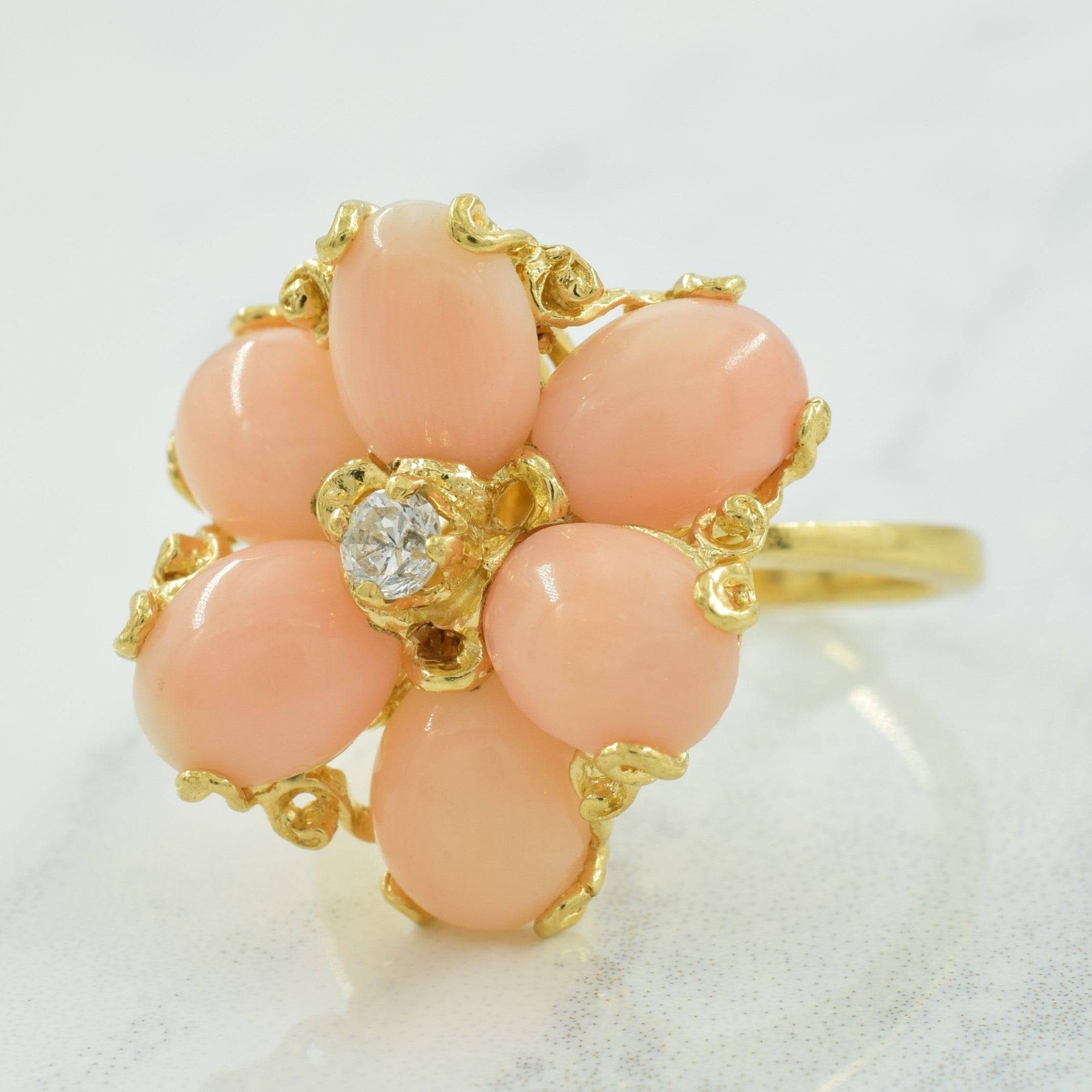 Pink Opal & Diamond Cocktail Ring | 7.50ctw, 0.10ct | SZ 7.75 |