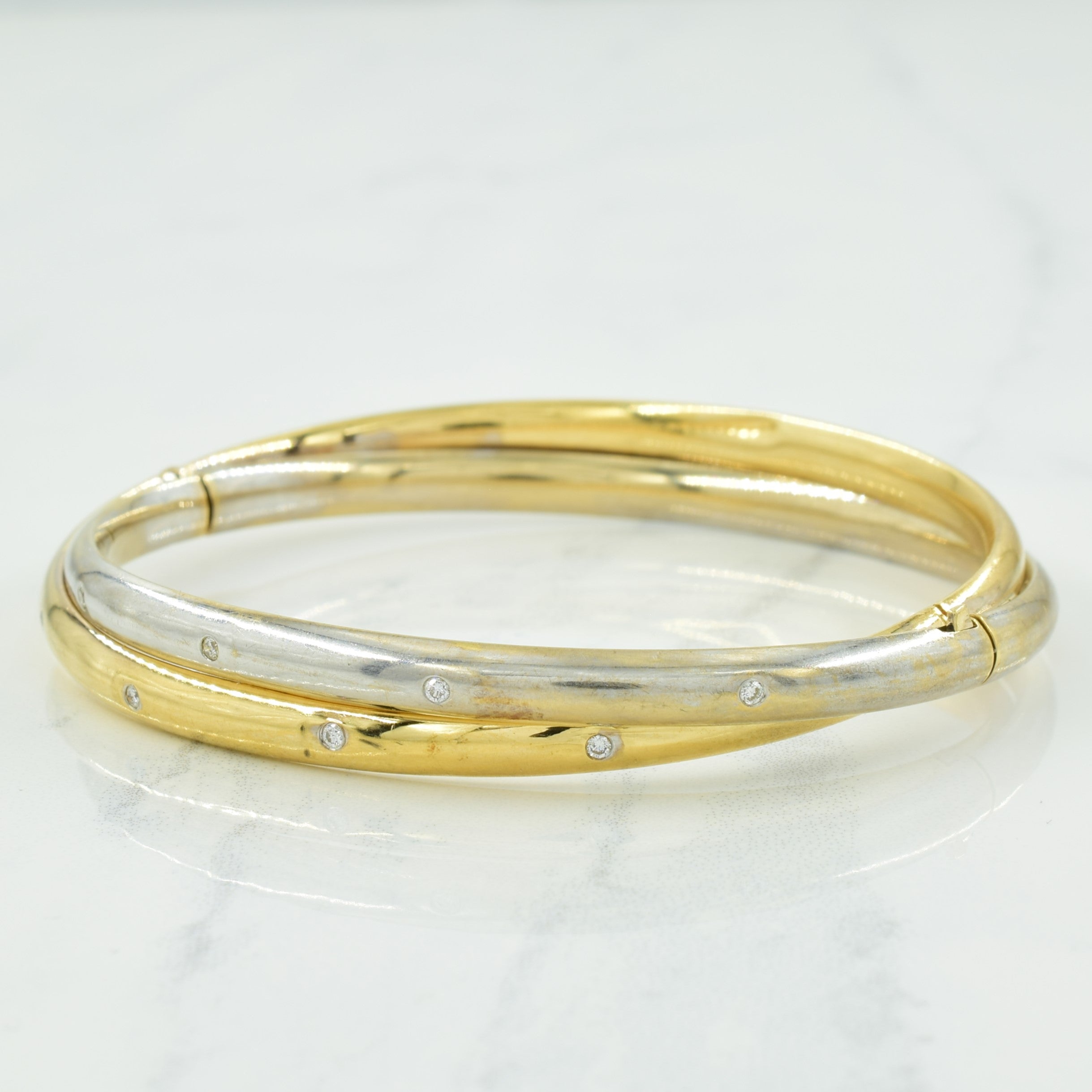 Bracelet en or bicolore 14 carats et diamants | 0,16 ct au total | 20 cm |