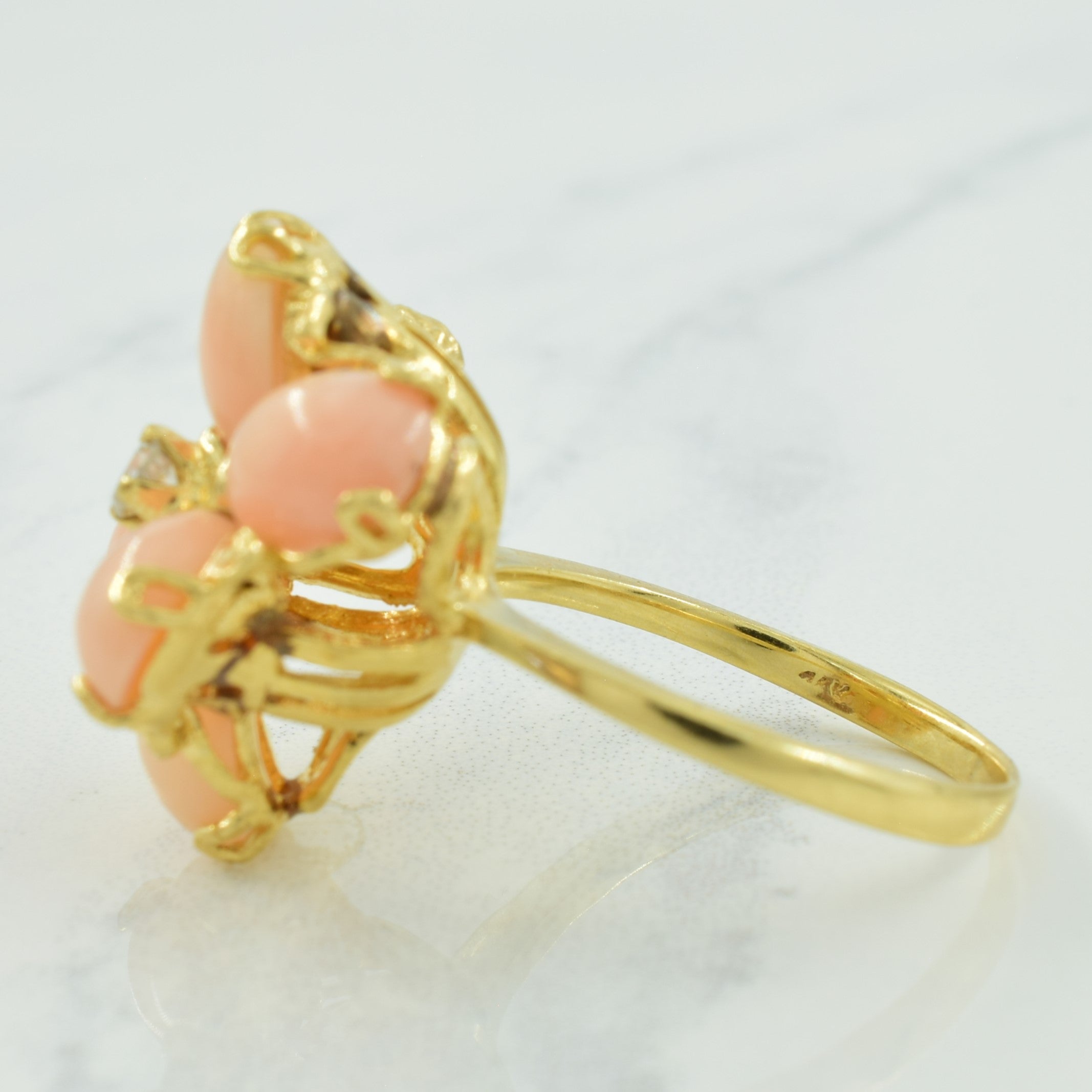 Pink Opal & Diamond Cocktail Ring | 7.50ctw, 0.10ct | SZ 7.75 |