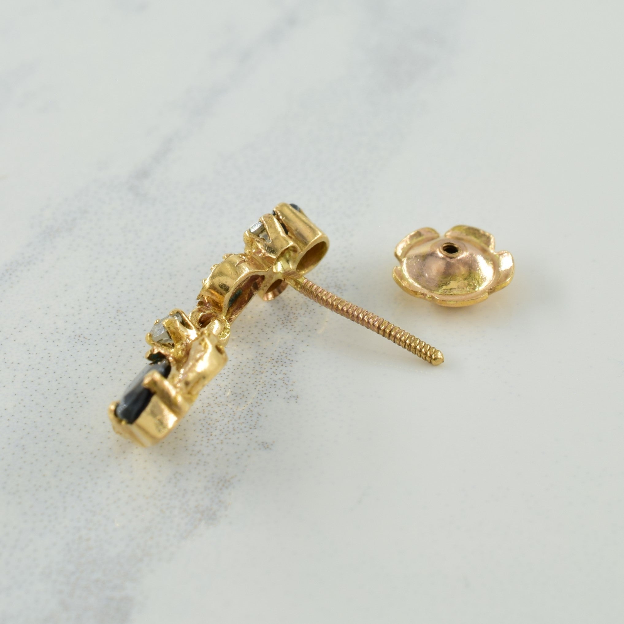 Blue Sapphire & Diamond Drop Earrings | 0.80ctw, 0.18ctw |