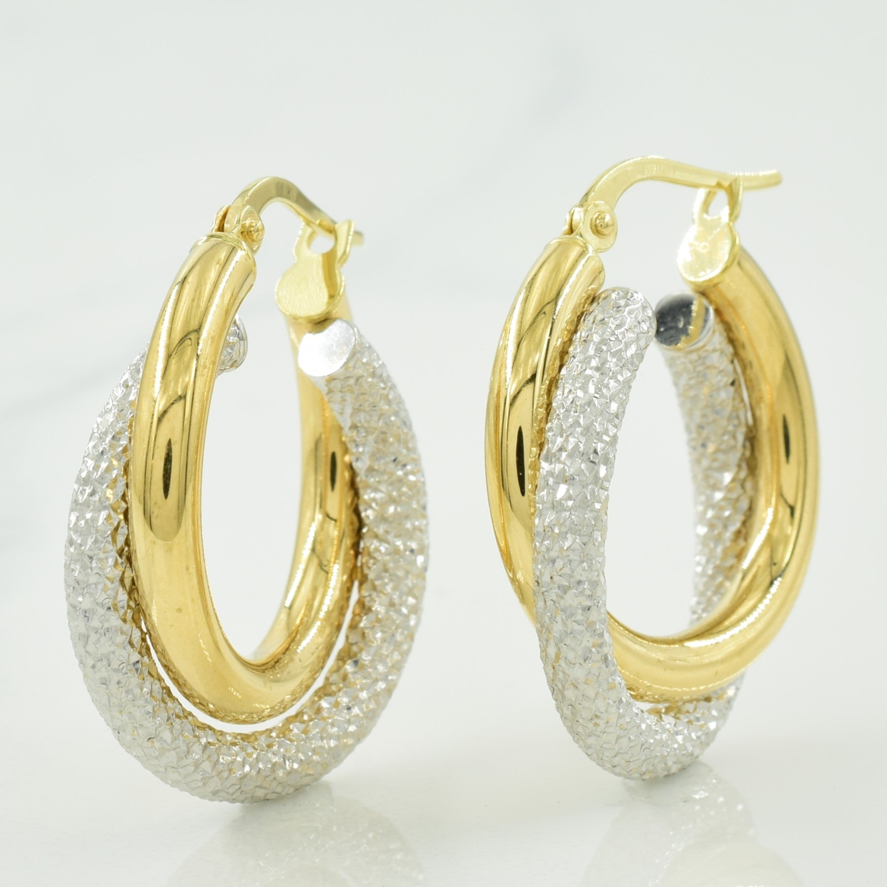 18k Two Tone Gold Hoop Earrings |