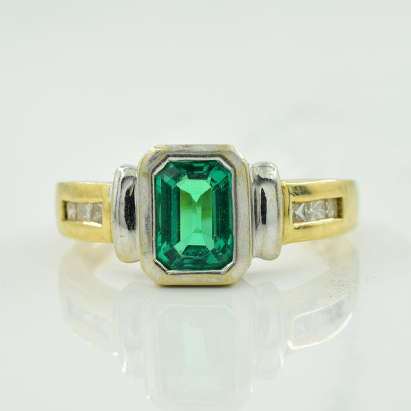 Synthetic Emerald & Diamond Ring | 0.56ct, 0.15ctw | SZ 7 |