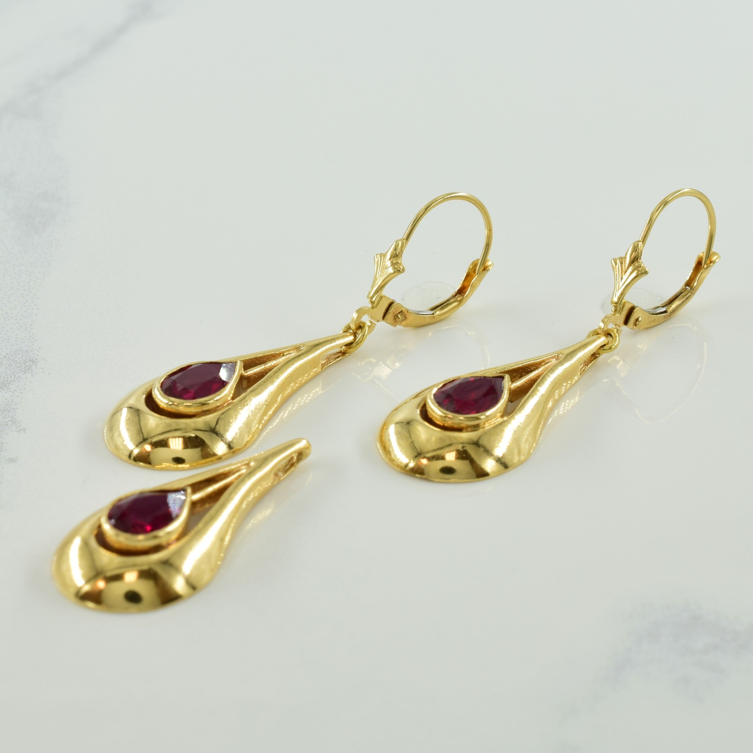 Synthetic Ruby Pendant & Earring Set | 3.00ctw |