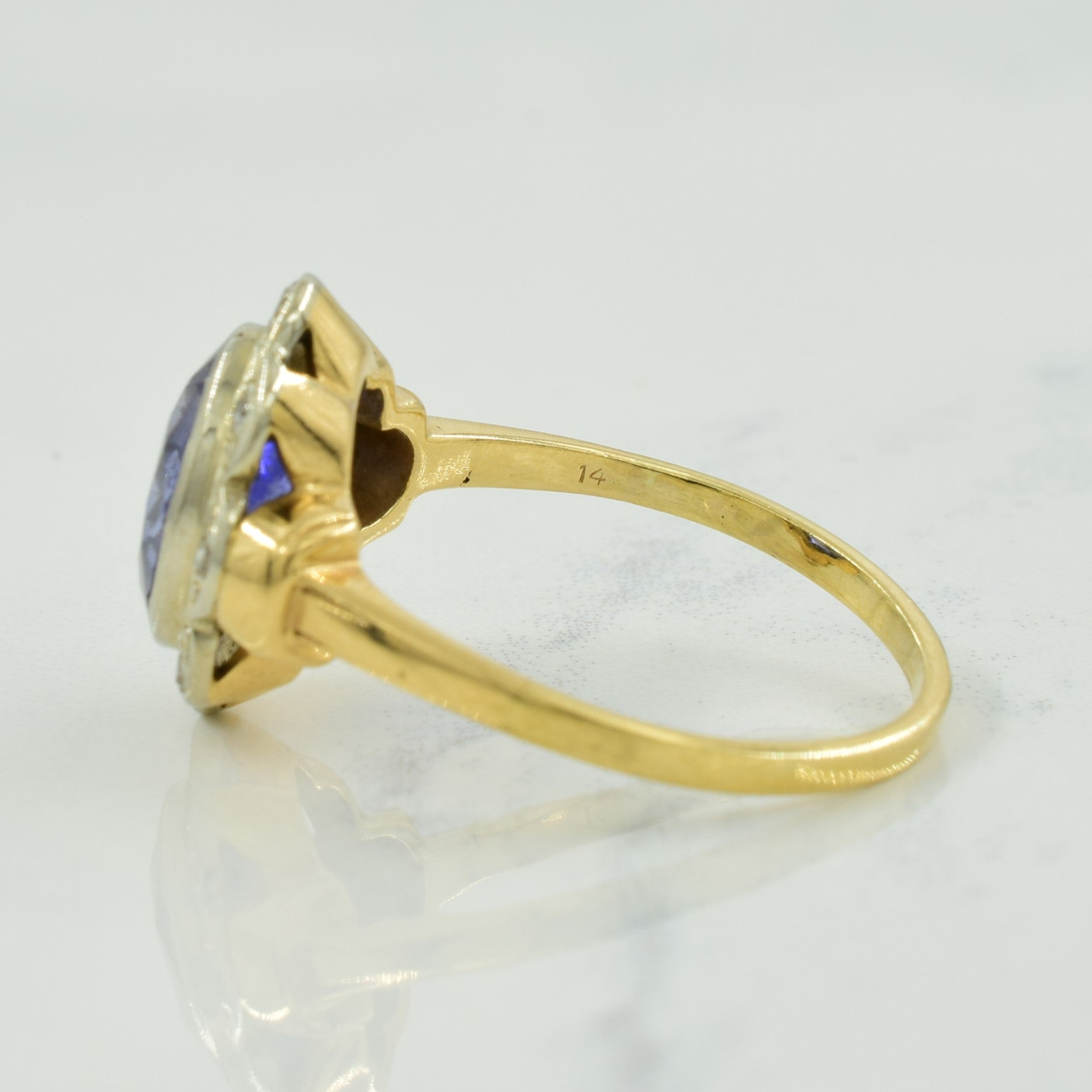 Synthetic Sapphire & Diamond Halo Cocktail Ring | 3.40ct, 0.08ctw | SZ 8 |