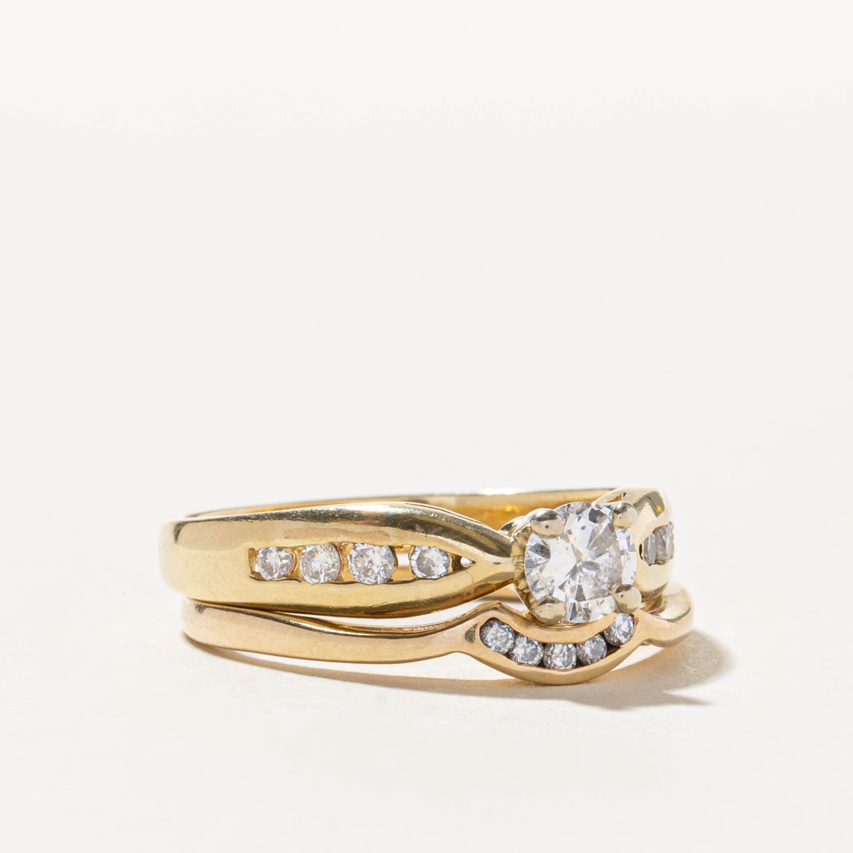 14k Channel Set Diamond Contour Ring Stack | 0.72ctw | SZ 9.75