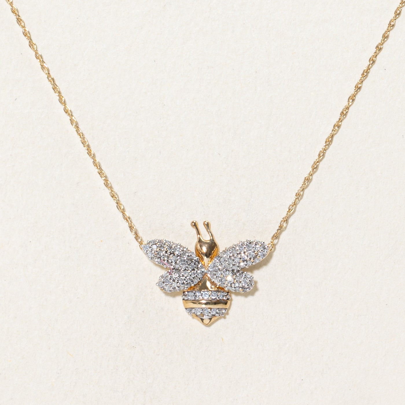 10k Pave Set Diamond Bee Pendant Necklace | 18"