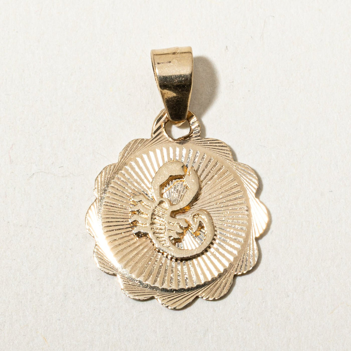 10k Yellow Gold Scalloped Scorpio Zodiac Circle Pendant