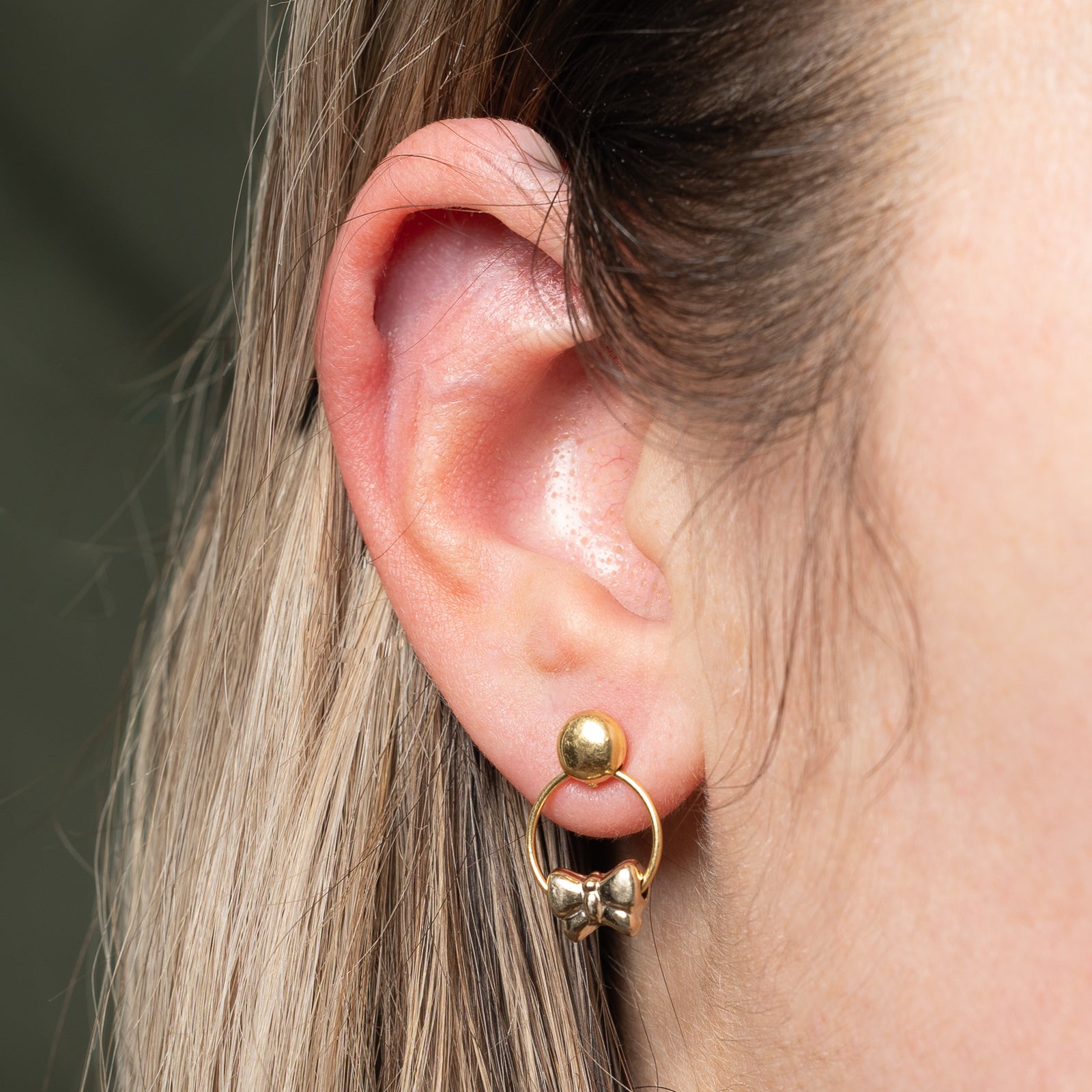 18k Two Tone Gold Bow Earrings |
