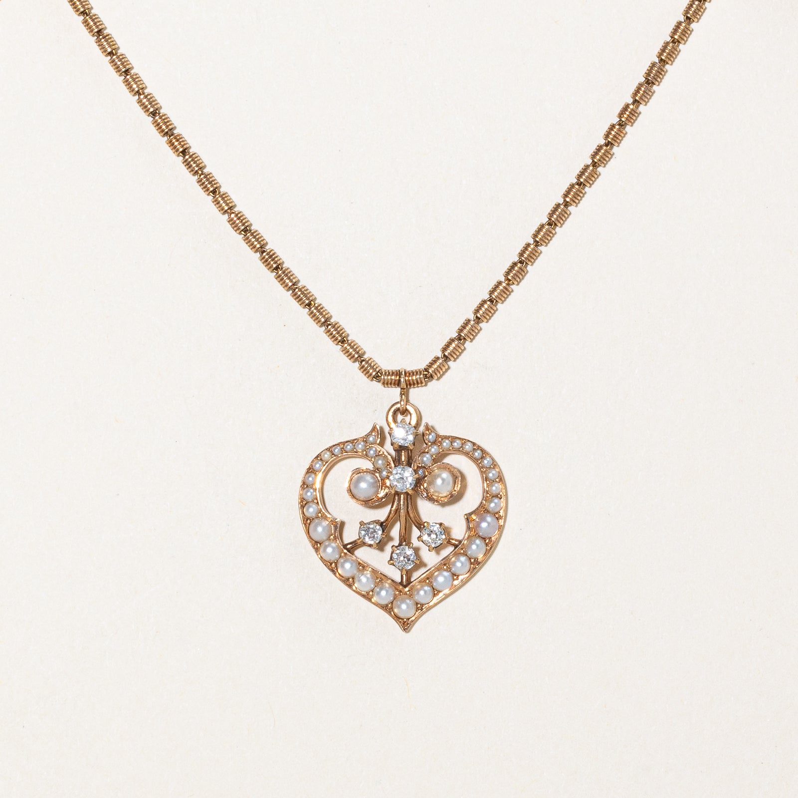Pearl & Diamond Heart Charm Necklace | 0.31ctw | 17" |