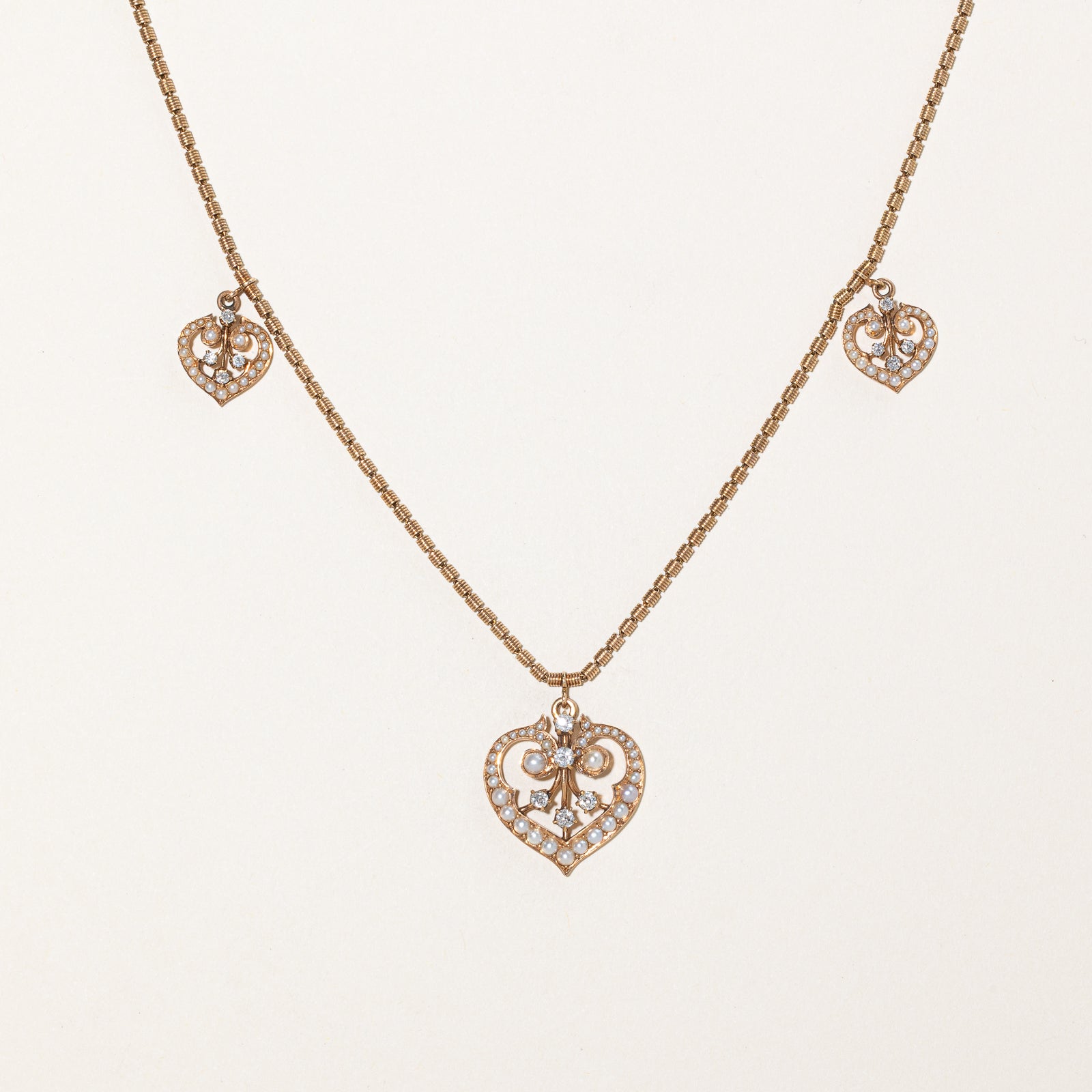 Pearl & Diamond Heart Charm Necklace | 0.31ctw | 17" |