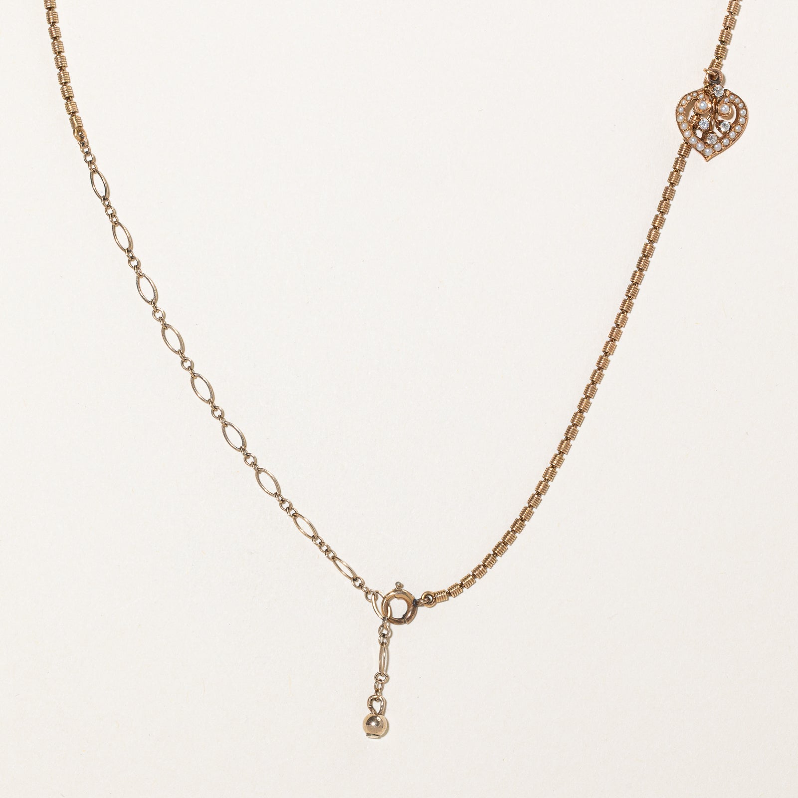 Pearl & Diamond Heart Charm Necklace | 0.31ctw | 17" |