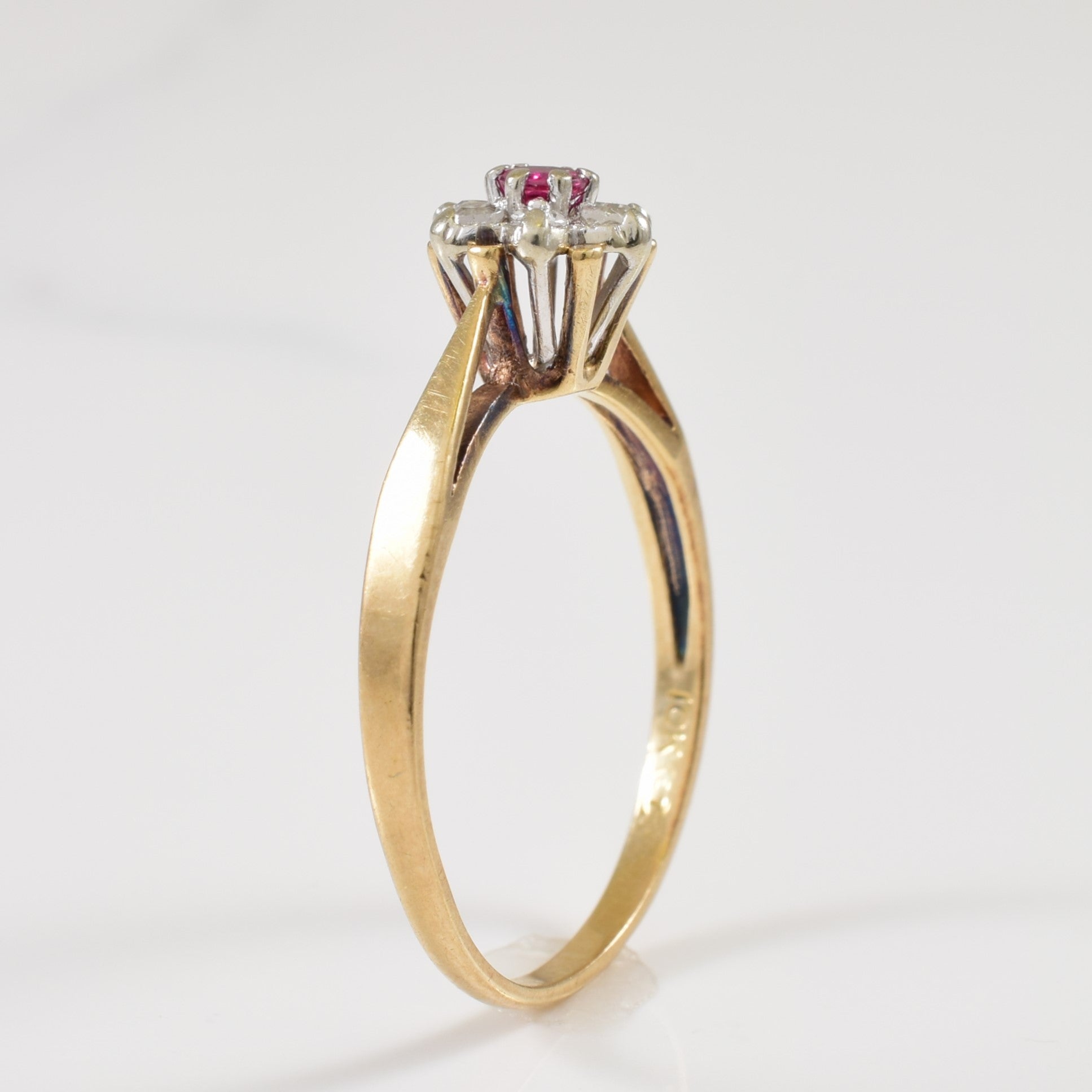 Diamond & Ruby Cathedral Ring | 0.10ctw, 0.09ct | SZ 5.75 |