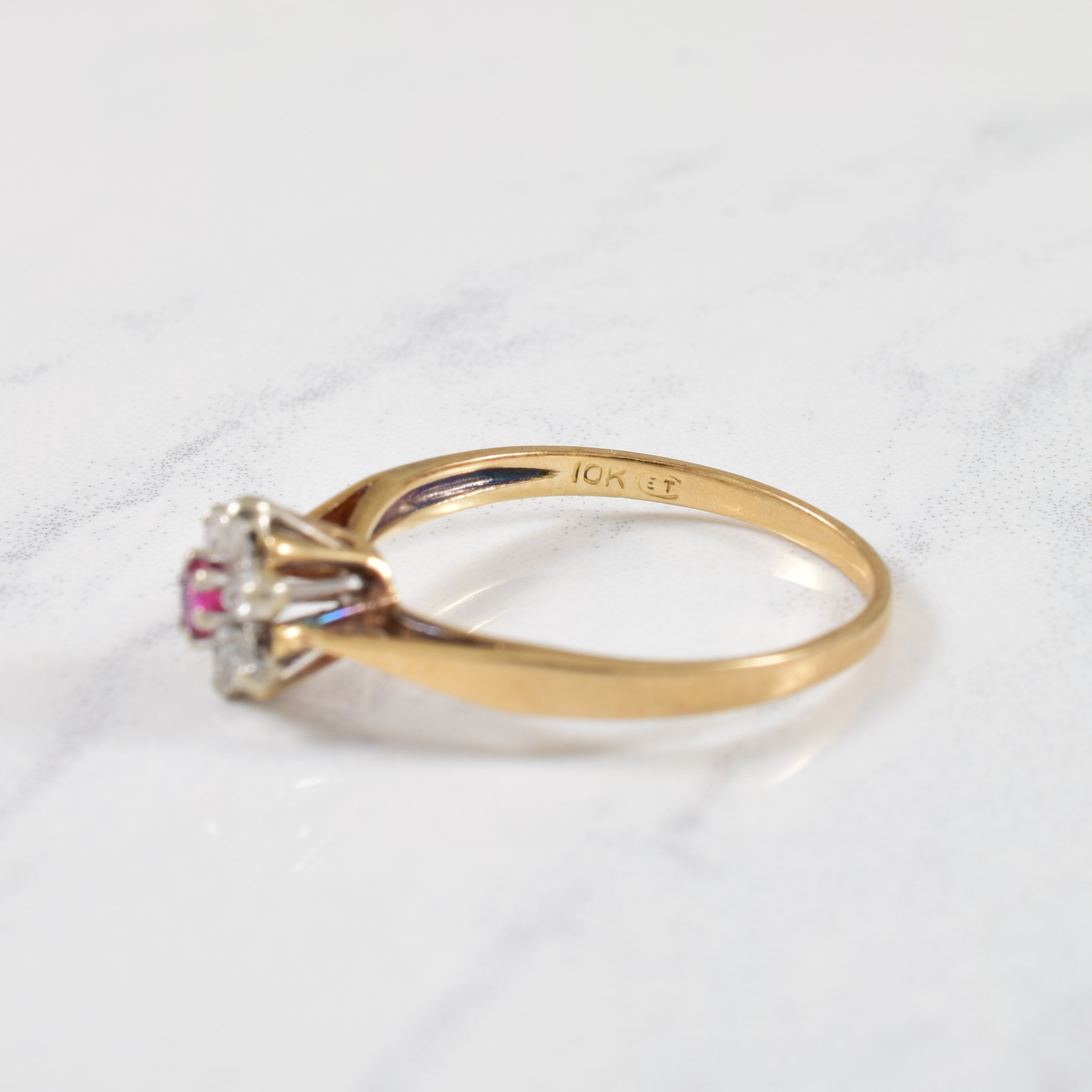 Diamond & Ruby Cathedral Ring | 0.10ctw, 0.09ct | SZ 5.75 |