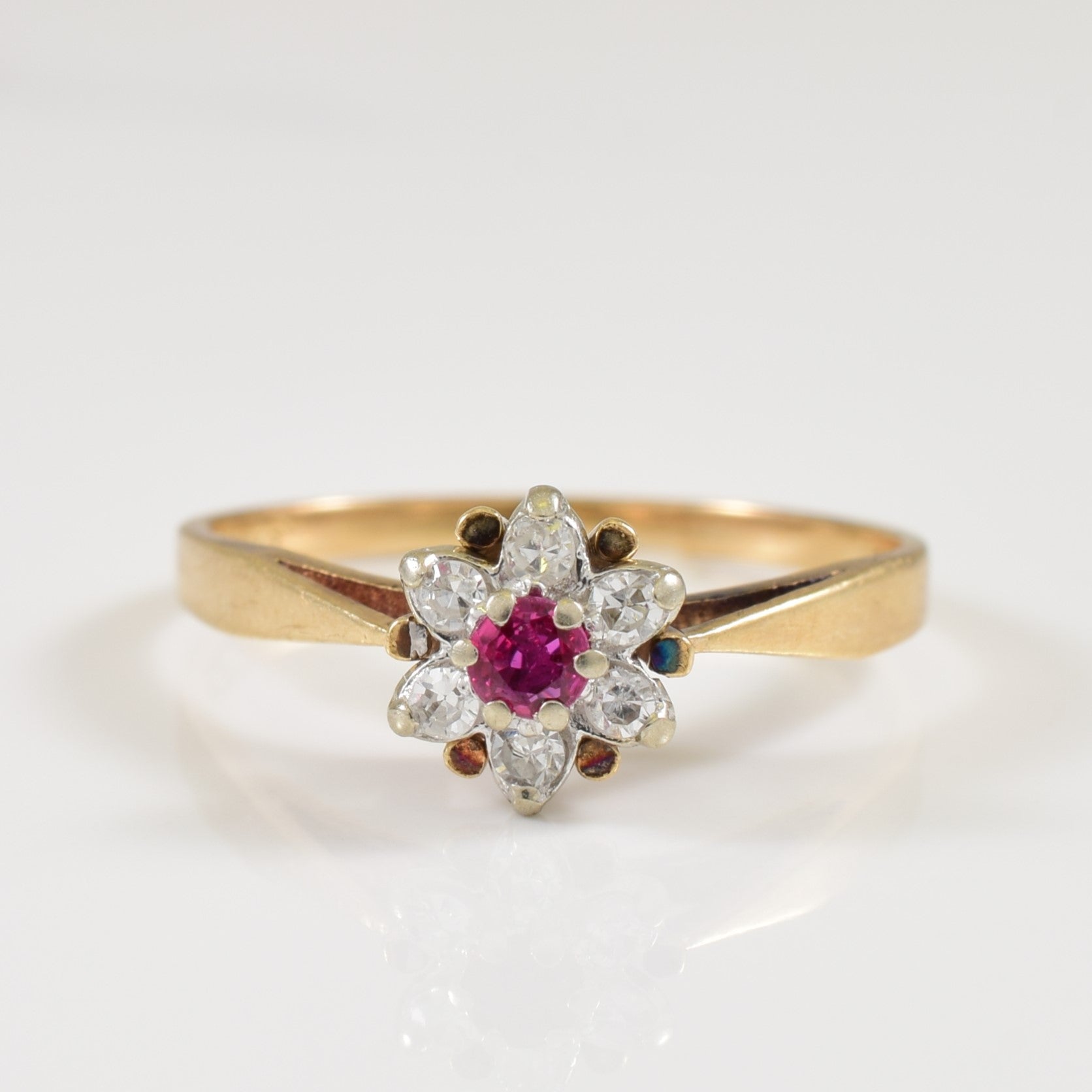 Diamond & Ruby Cathedral Ring | 0.10ctw, 0.09ct | SZ 5.75 |