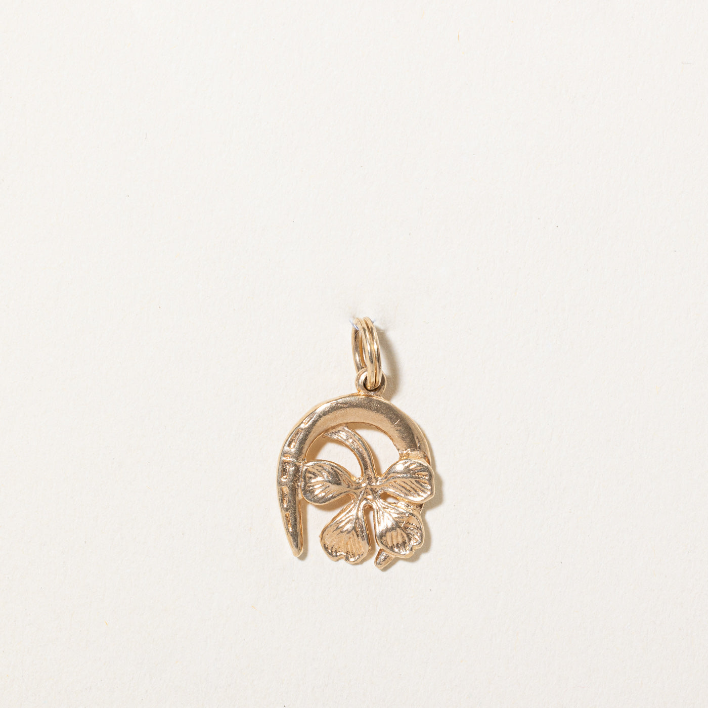 14k Yellow Gold Horseshoe & Four Leaf Clover