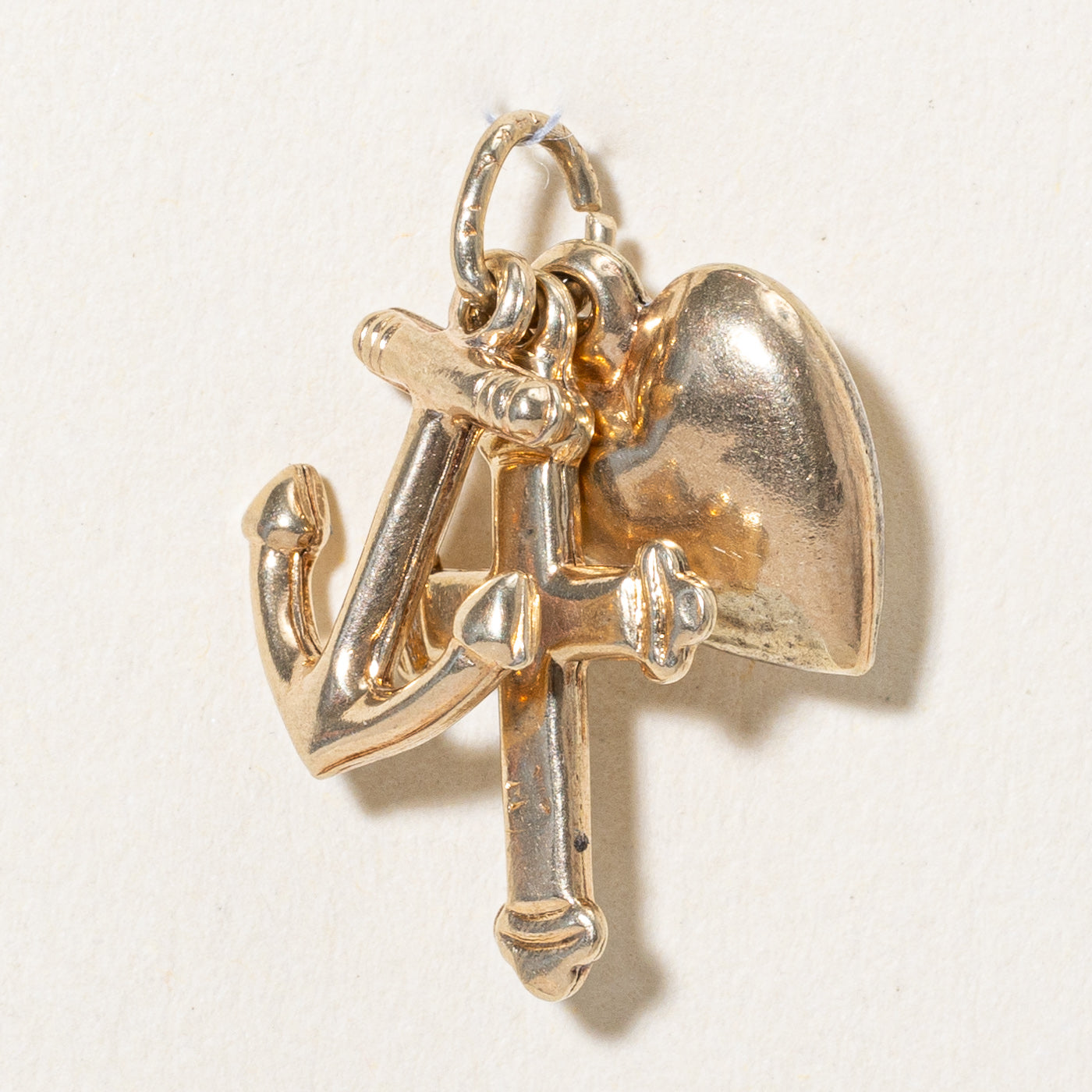 14k Yellow Gold Cross, Heart and Anchor Charm