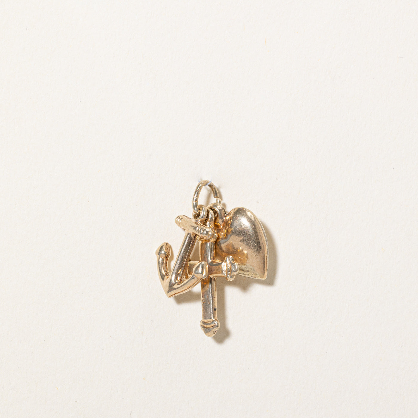 14k Yellow Gold Cross, Heart and Anchor Charm