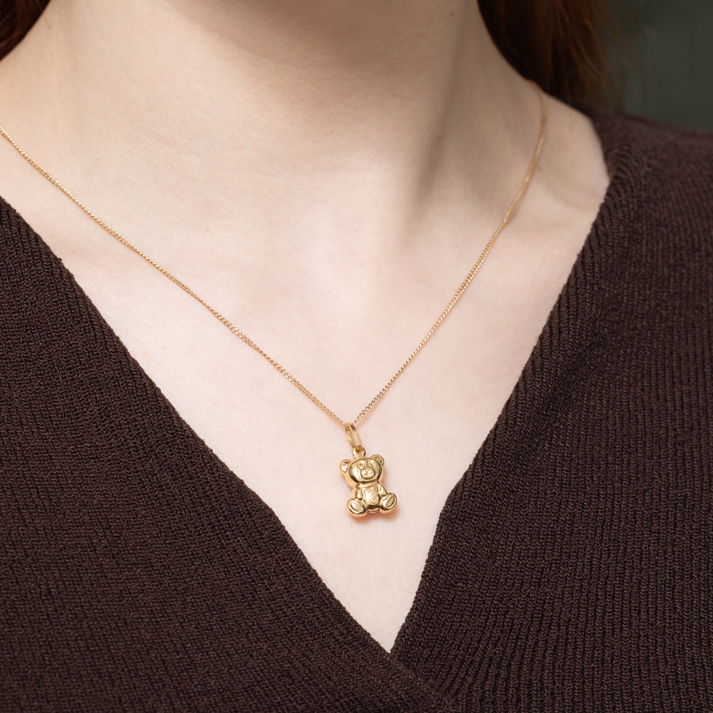 18K Yellow Gold Teddy Bear Pendant