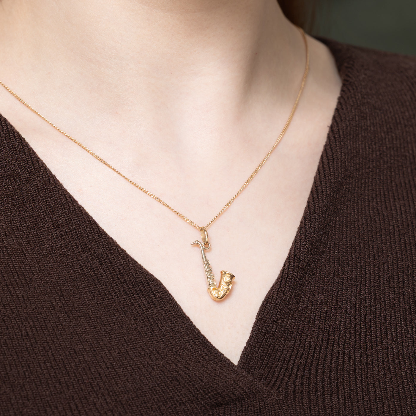 14K Two Tone Gold Saxophone Charm
