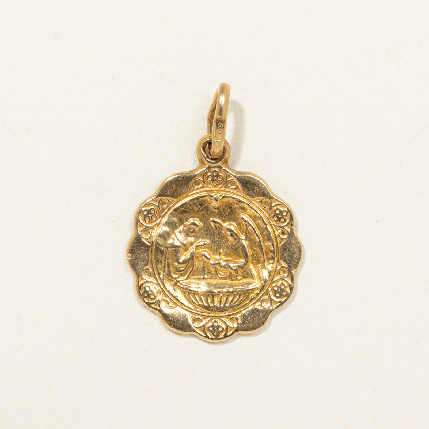 Vintage Italian 18k Yellow Gold Baptism Pendant