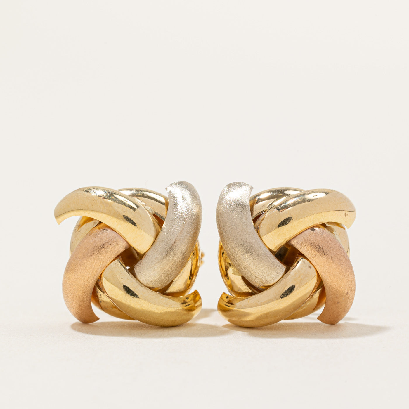 18k Tri Tone Gold Knot Clip On Earrings