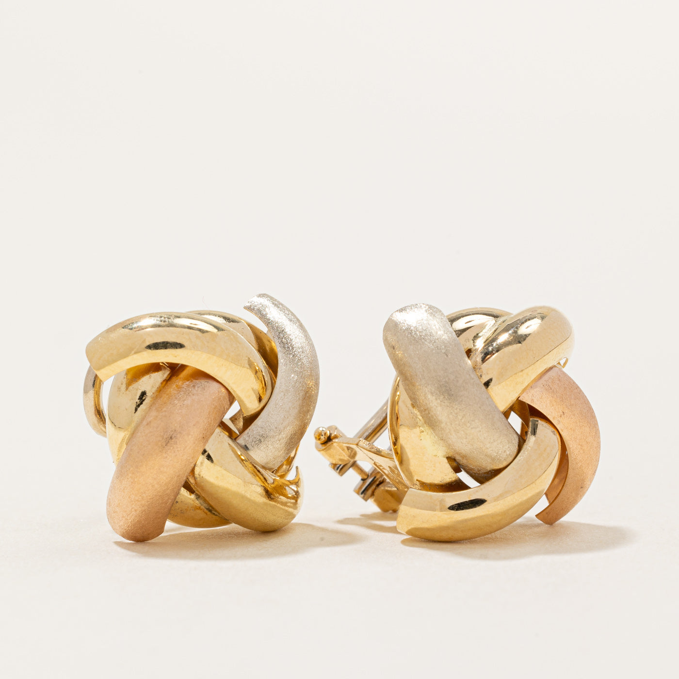 18k Tri Tone Gold Knot Clip On Earrings