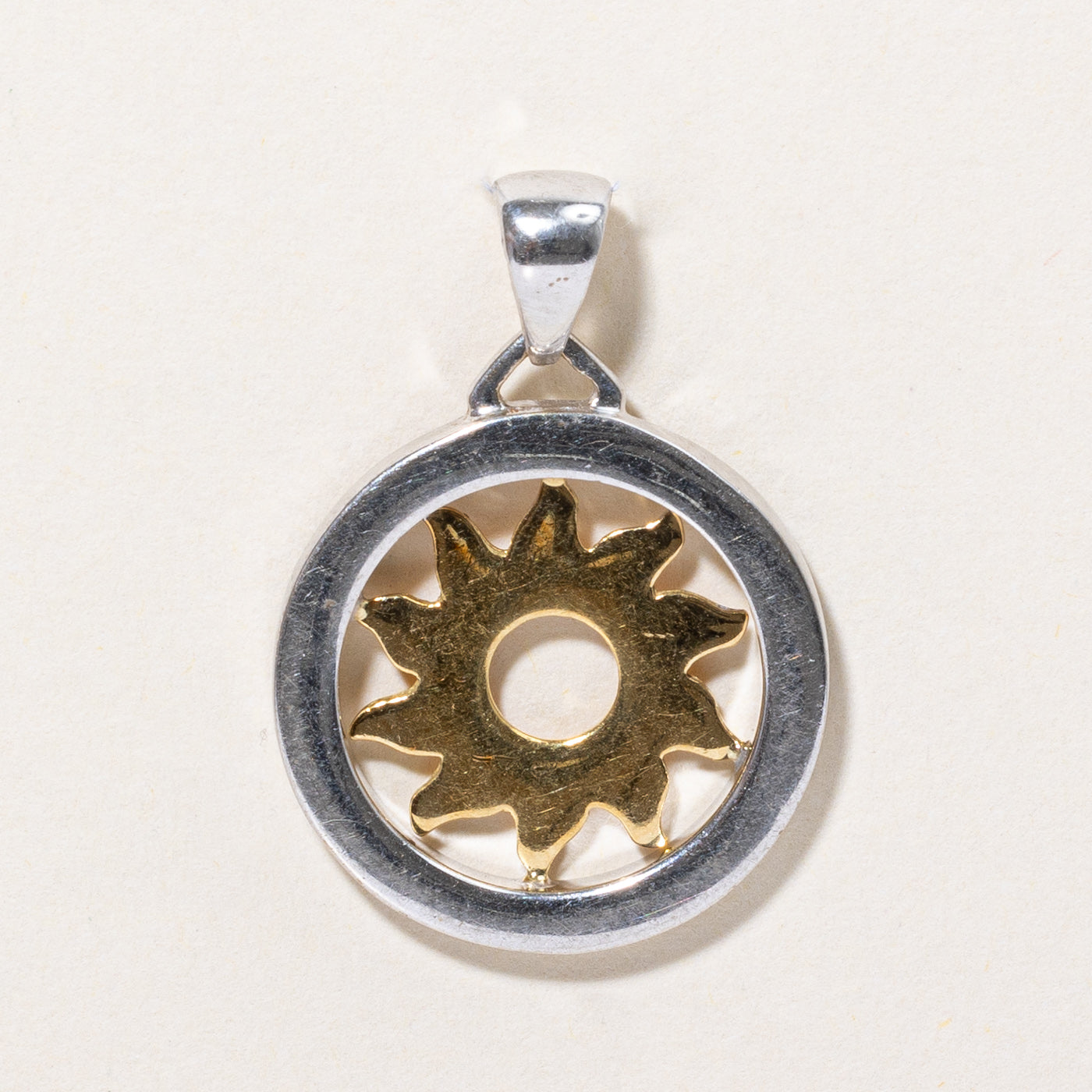 10k Two Tone Gold Sun Pendant