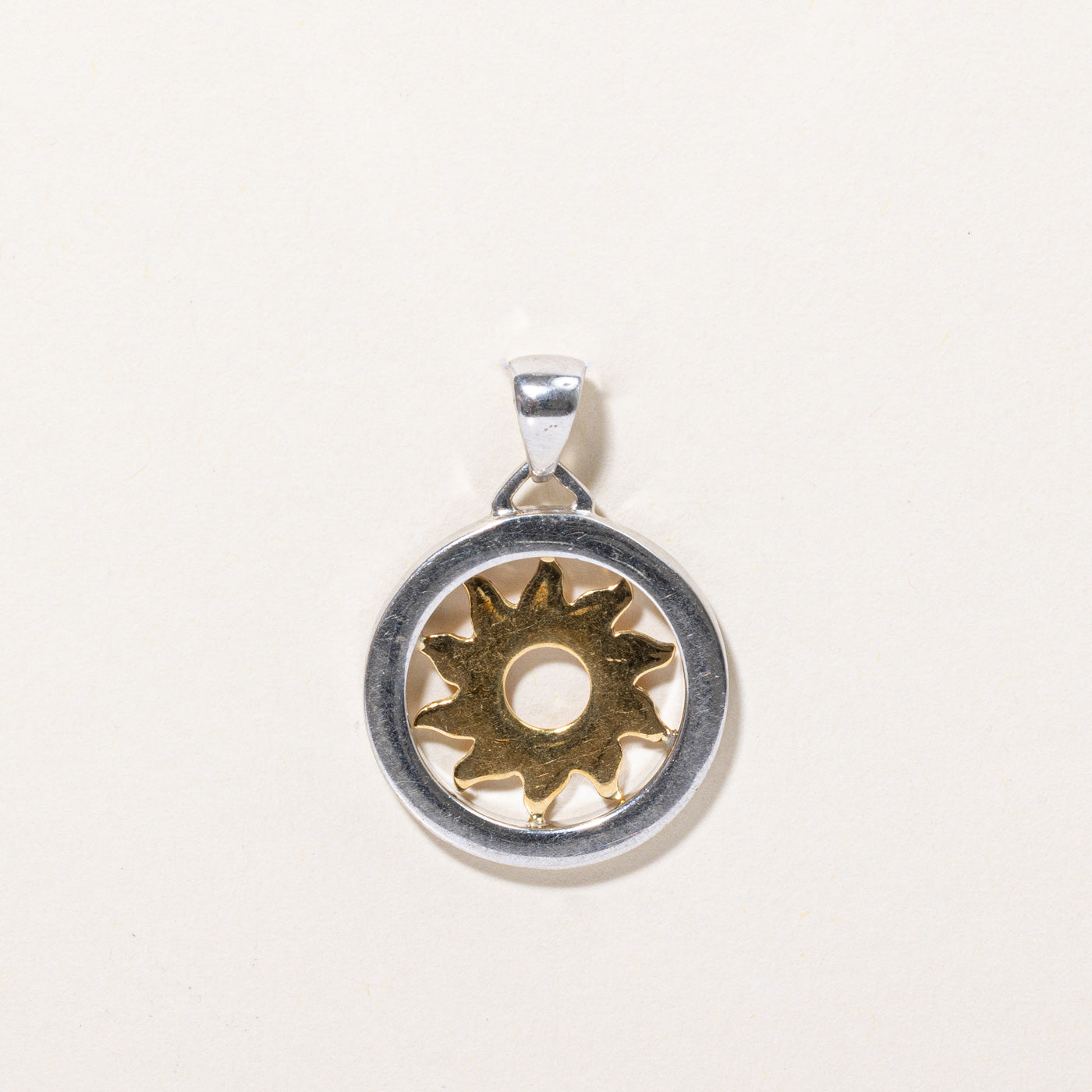 10k Two Tone Gold Sun Pendant