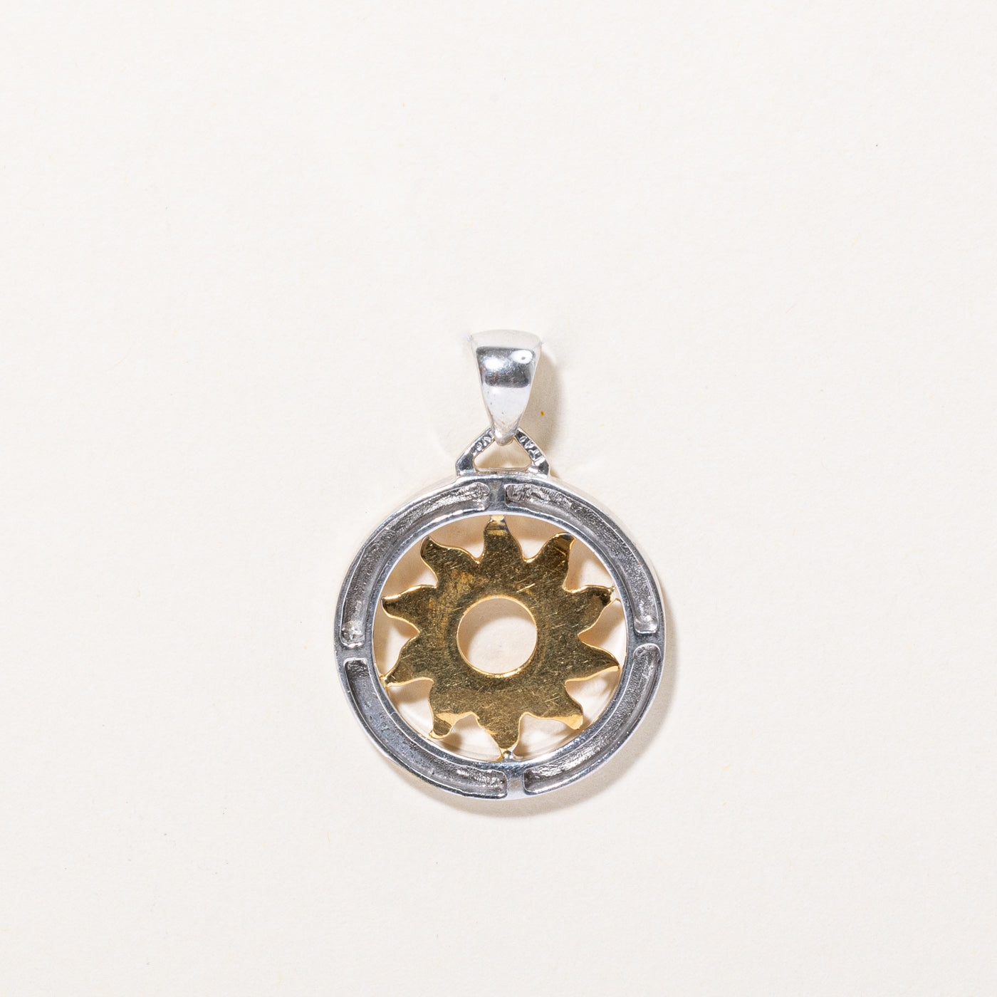 10k Two Tone Gold Sun Pendant