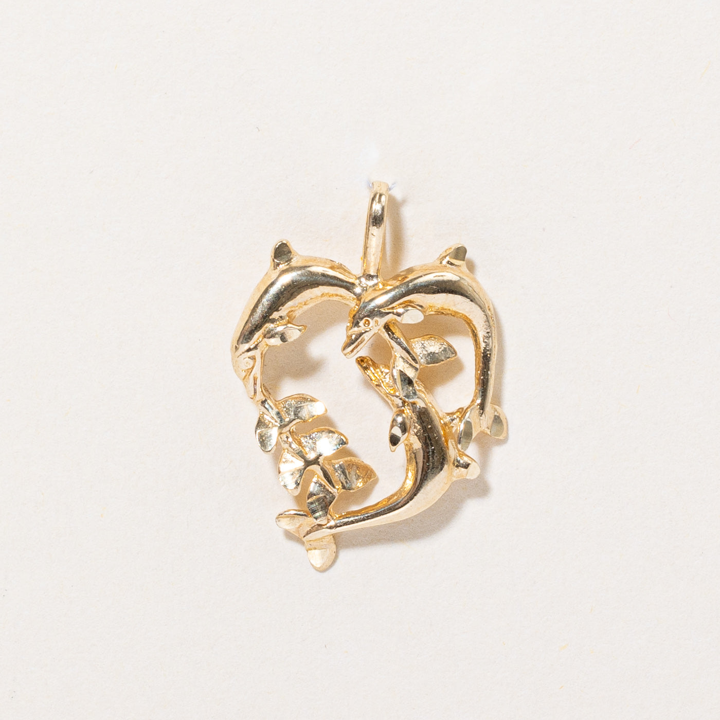 10k Yellow Gold Dolphin Heart Pendant