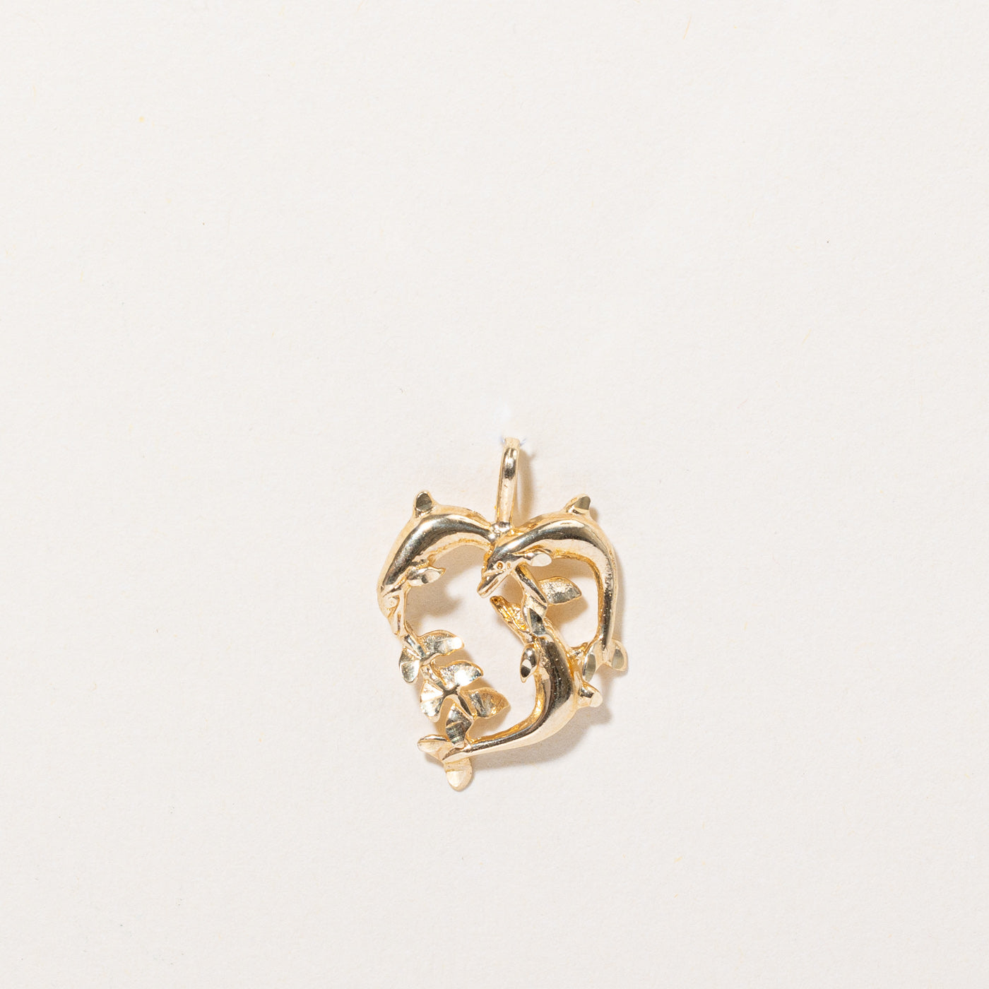 10k Yellow Gold Dolphin Heart Pendant