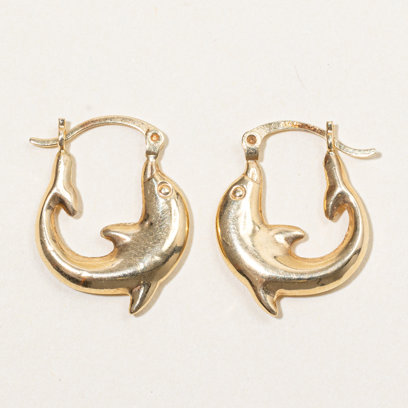 14k Yellow Gold Dolphin Hoop Earrings
