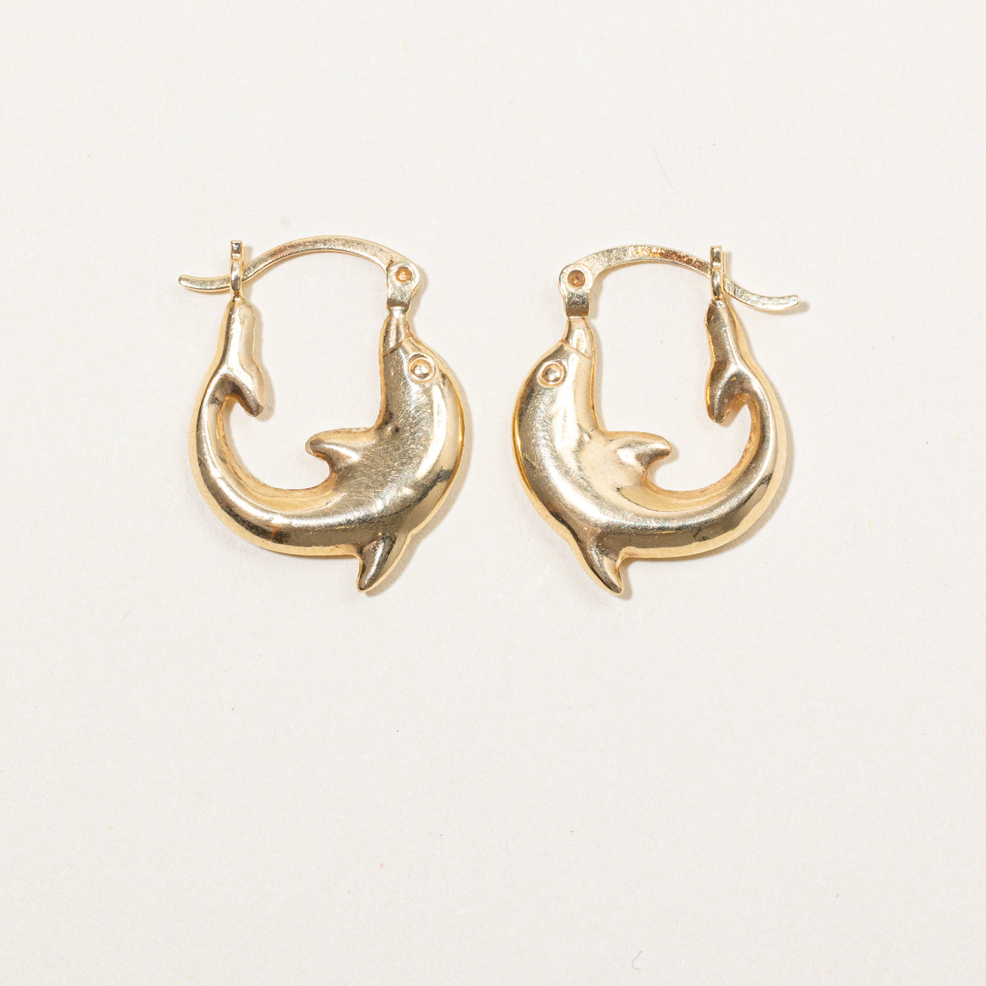 14k Yellow Gold Dolphin Hoop Earrings