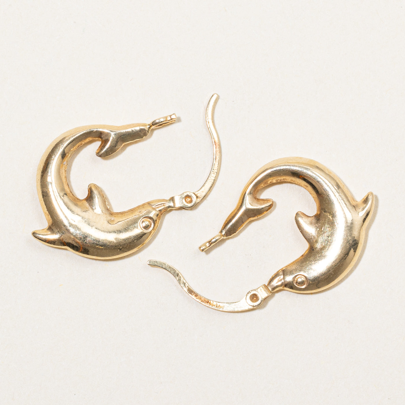 14k Yellow Gold Dolphin Hoop Earrings