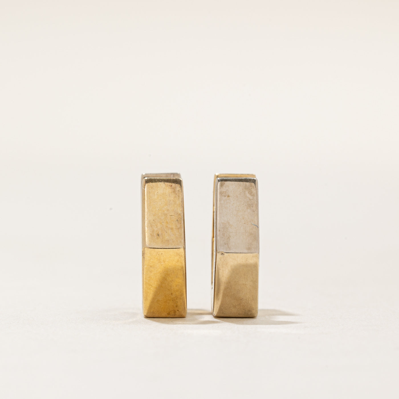 18k Two Tone Gold Hexagon Hoop Earrings