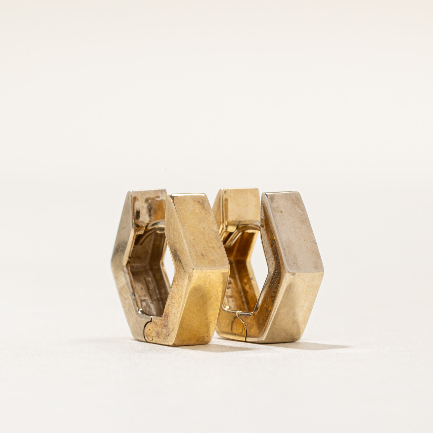 18k Two Tone Gold Hexagon Hoop Earrings